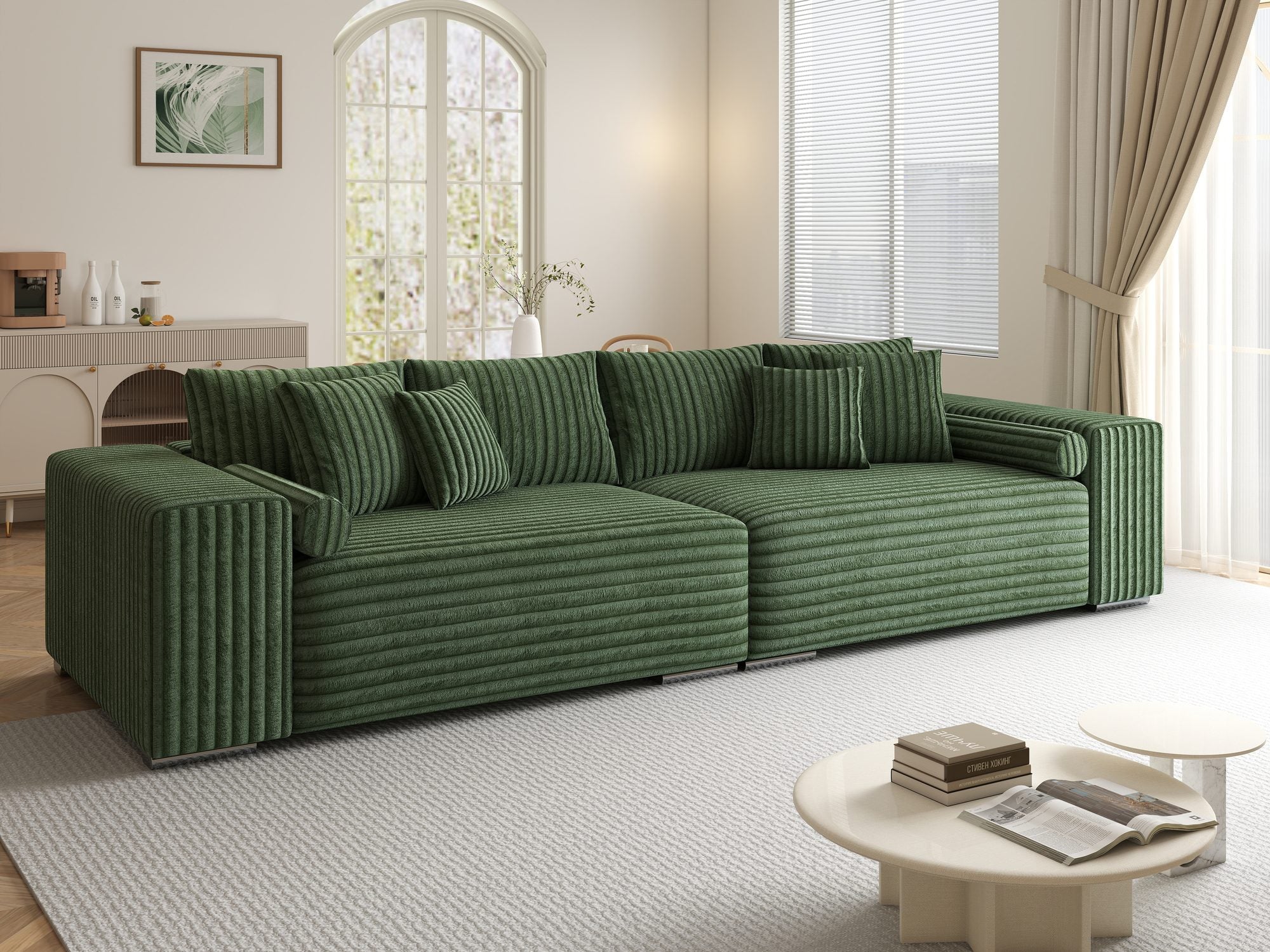 Canapea extensibilă dumonde cu ladă de depozitare si sezut confortabil din spuma high-density, Marbela XXL Tilia Verde 39 290x100 cm