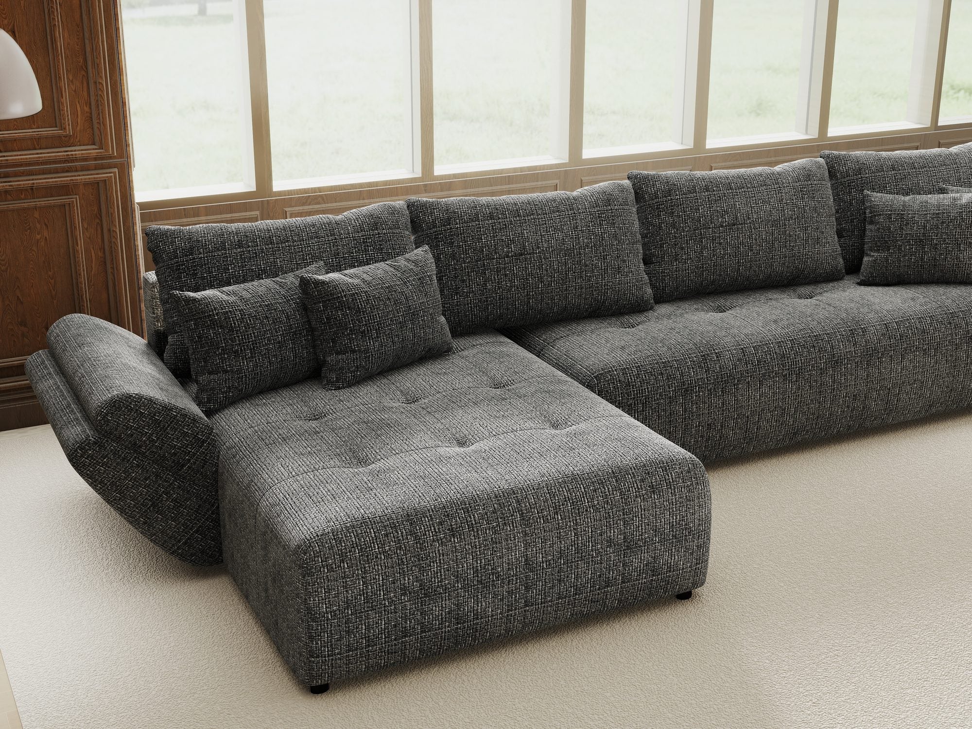 Colțar extensibil dumonde cu ladă de depozitare si sezut confortabil din spuma high-density, Berlin XL Cremona Gri 95 350x185 cm