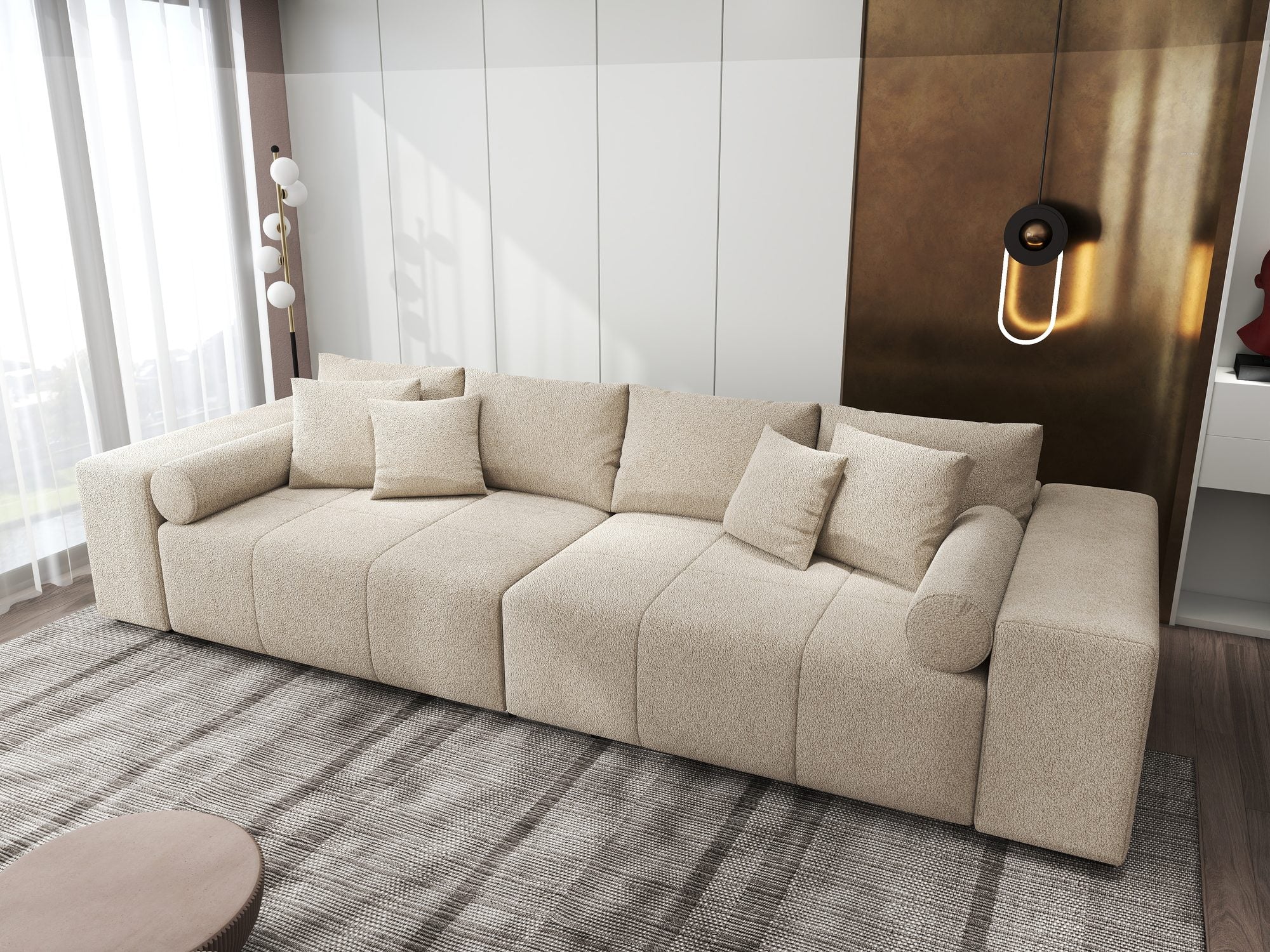Canapea extensibilă dumonde cu ladă de depozitare si sezut confortabil din spuma high-density, Marbela XXL Quelle Bej 05 290x100 cm