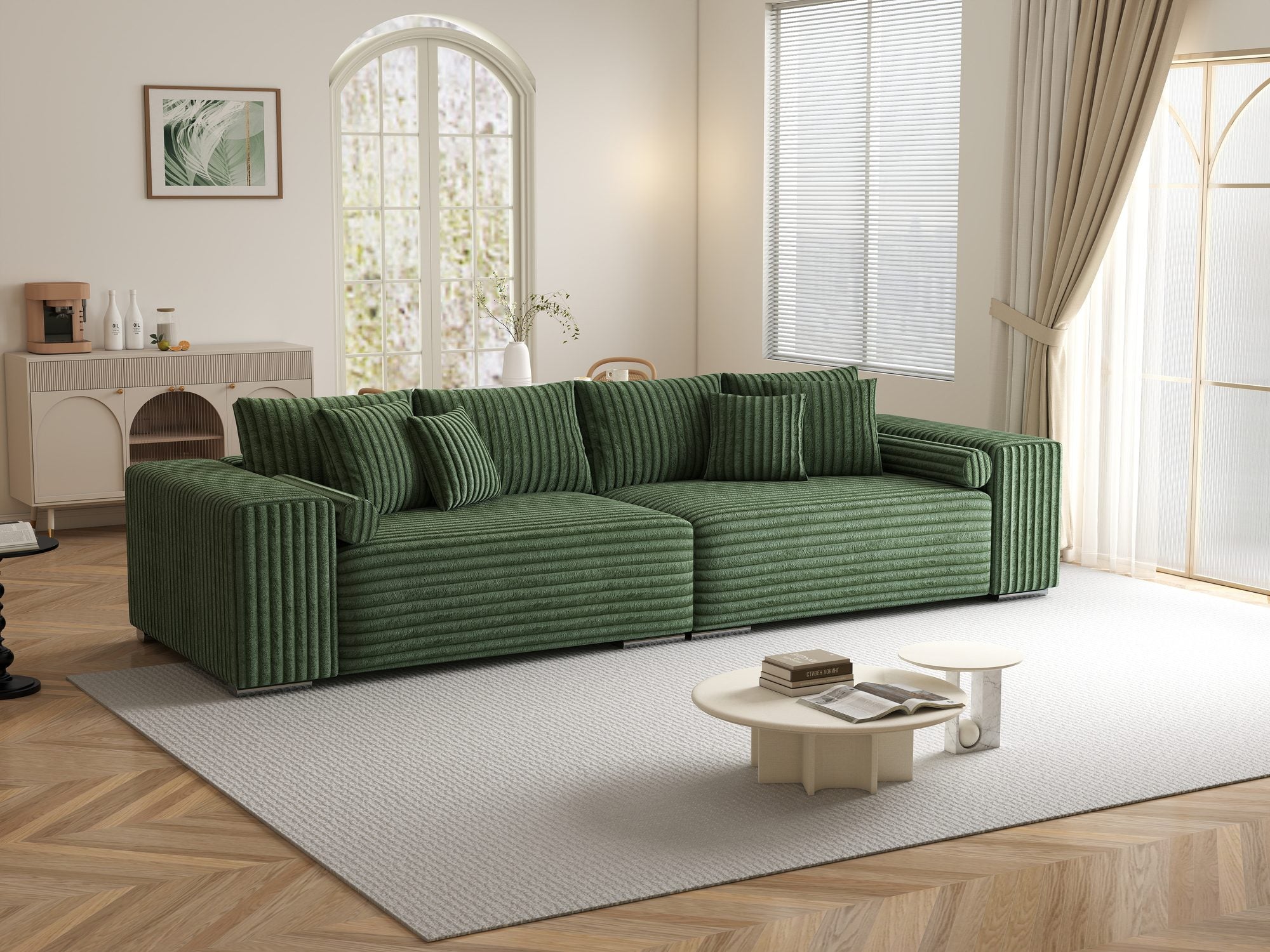Canapea extensibilă dumonde cu ladă de depozitare si sezut confortabil din spuma high-density, Marbela XXL Tilia Verde 39 290x100 cm