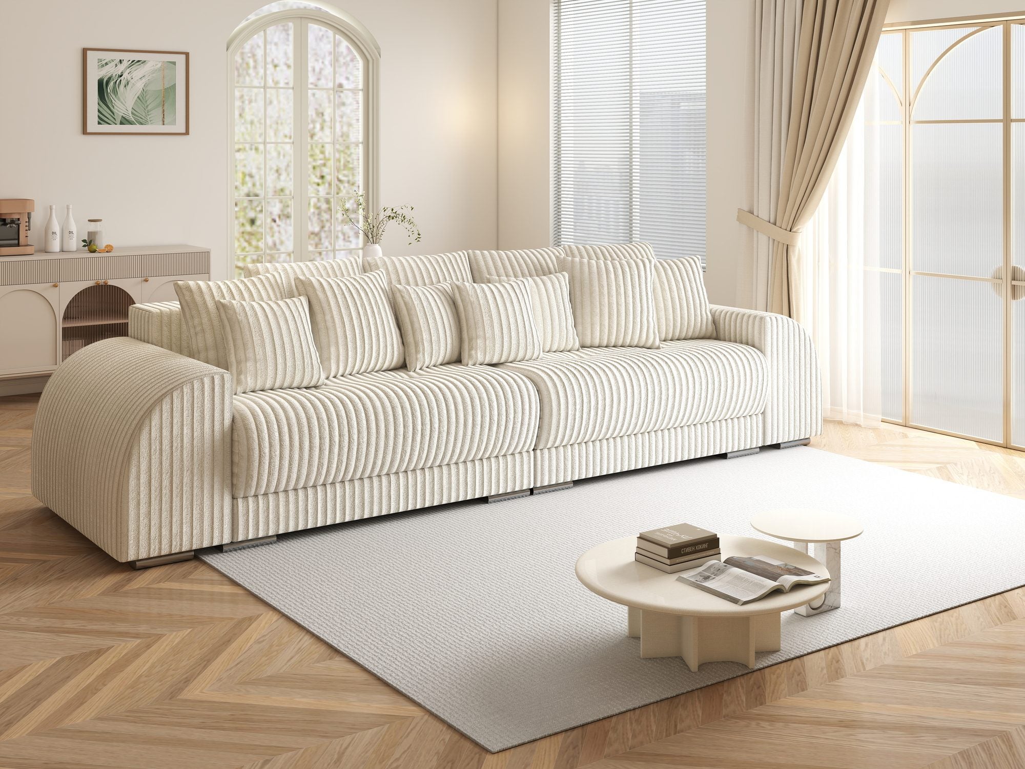 Canapea extensibilă dumonde cu 2 lăzi de depozitare si sezut confortabil din spuma high-density, Verona Tilia Bej 01 310x100 cm