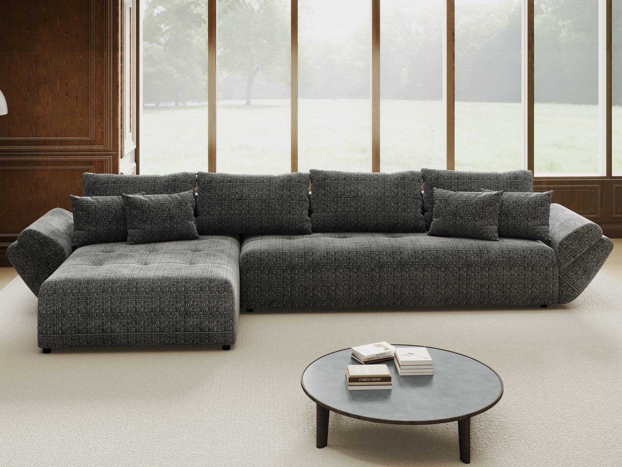 Colțar extensibil dumonde cu ladă de depozitare si sezut confortabil din spuma high-density, Berlin XL Cremona Gri 95 350x185 cm