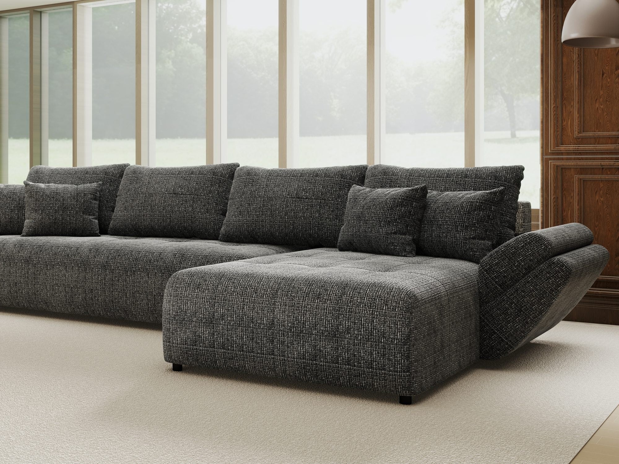 Colțar extensibil dumonde cu ladă de depozitare si sezut confortabil din spuma high-density, Berlin XL Cremona Gri 95 II 350x185 cm