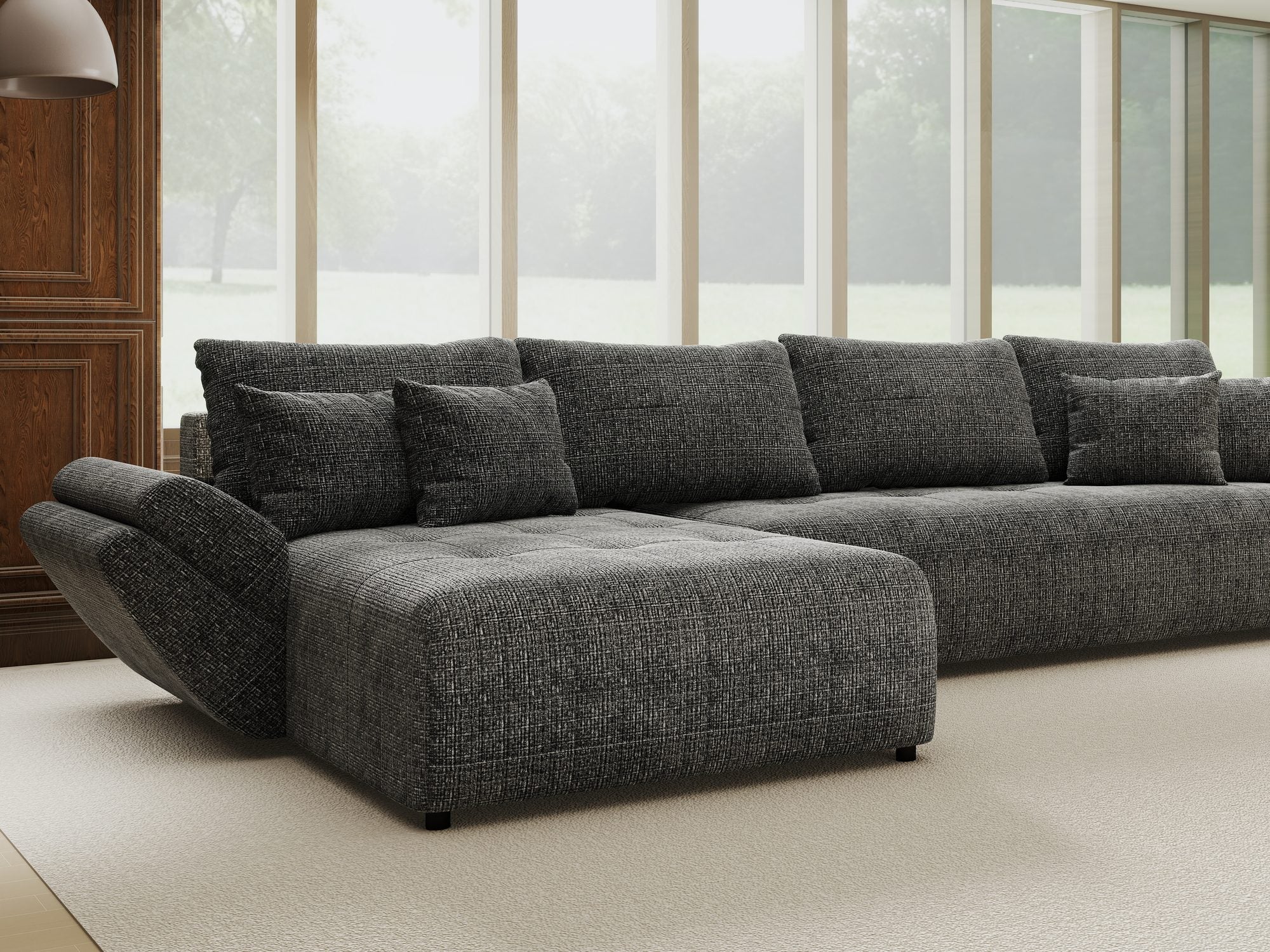 Colțar extensibil dumonde cu ladă de depozitare si sezut confortabil din spuma high-density, Berlin XL Cremona Gri 95 350x185 cm