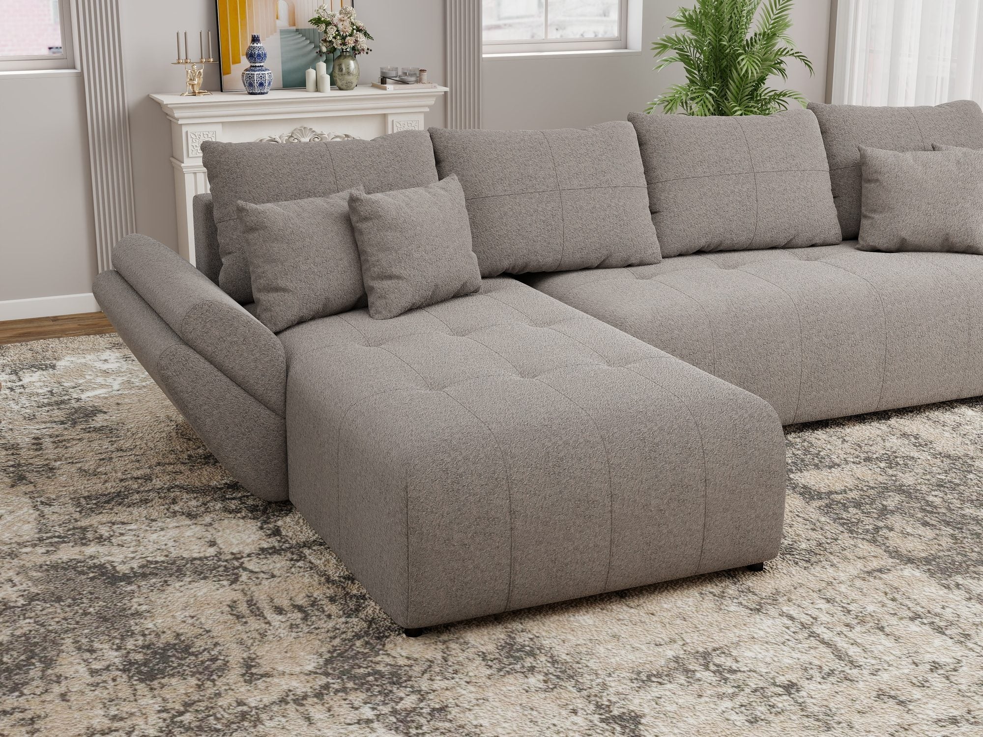 Colțar extensibil dumonde cu ladă de depozitare si sezut confortabil din spuma high-density, Berlin XL Monte Gri 16 350x185 cm