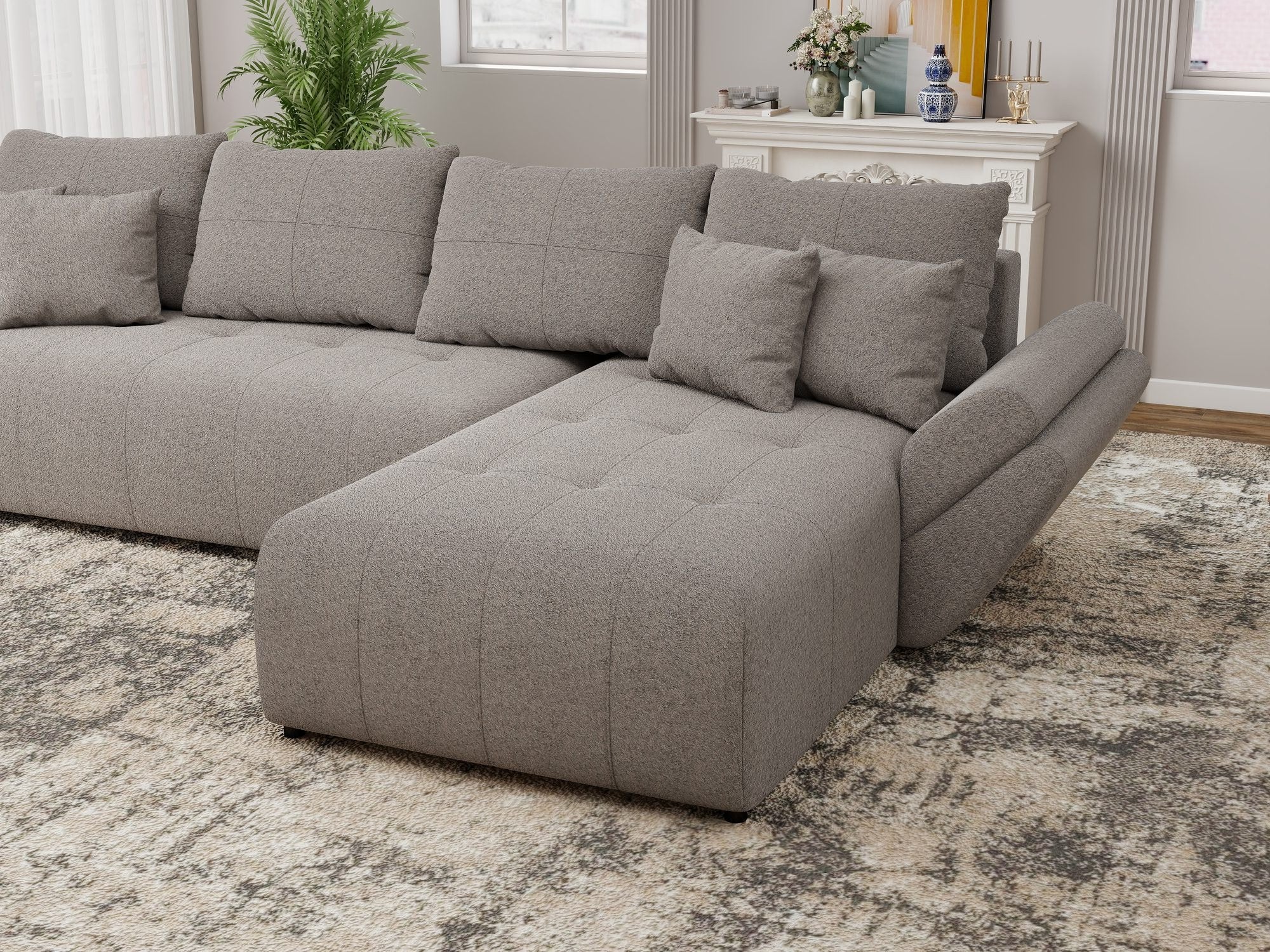 Colțar extensibil dumonde cu ladă de depozitare si sezut confortabil din spuma high-density, Berlin XL Monte Gri 16 II 350x185 cm