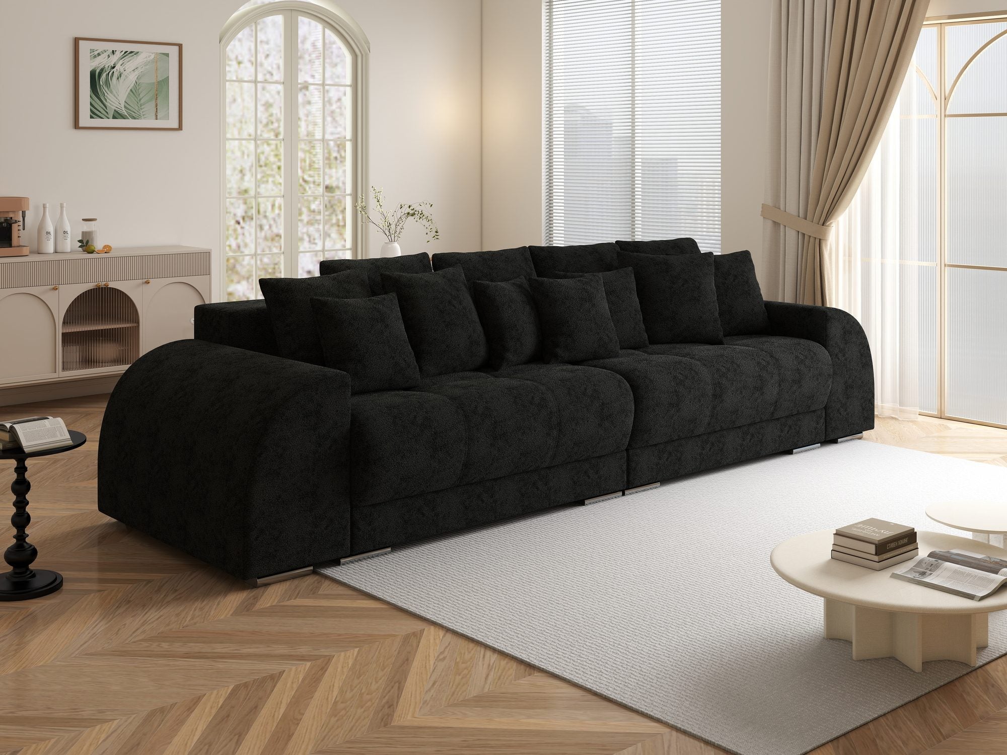 Canapea extensibilă dumonde cu 2 lăzi de depozitare si sezut confortabil din spuma high-density, Verona Quelle Negru 100 310x100 cm