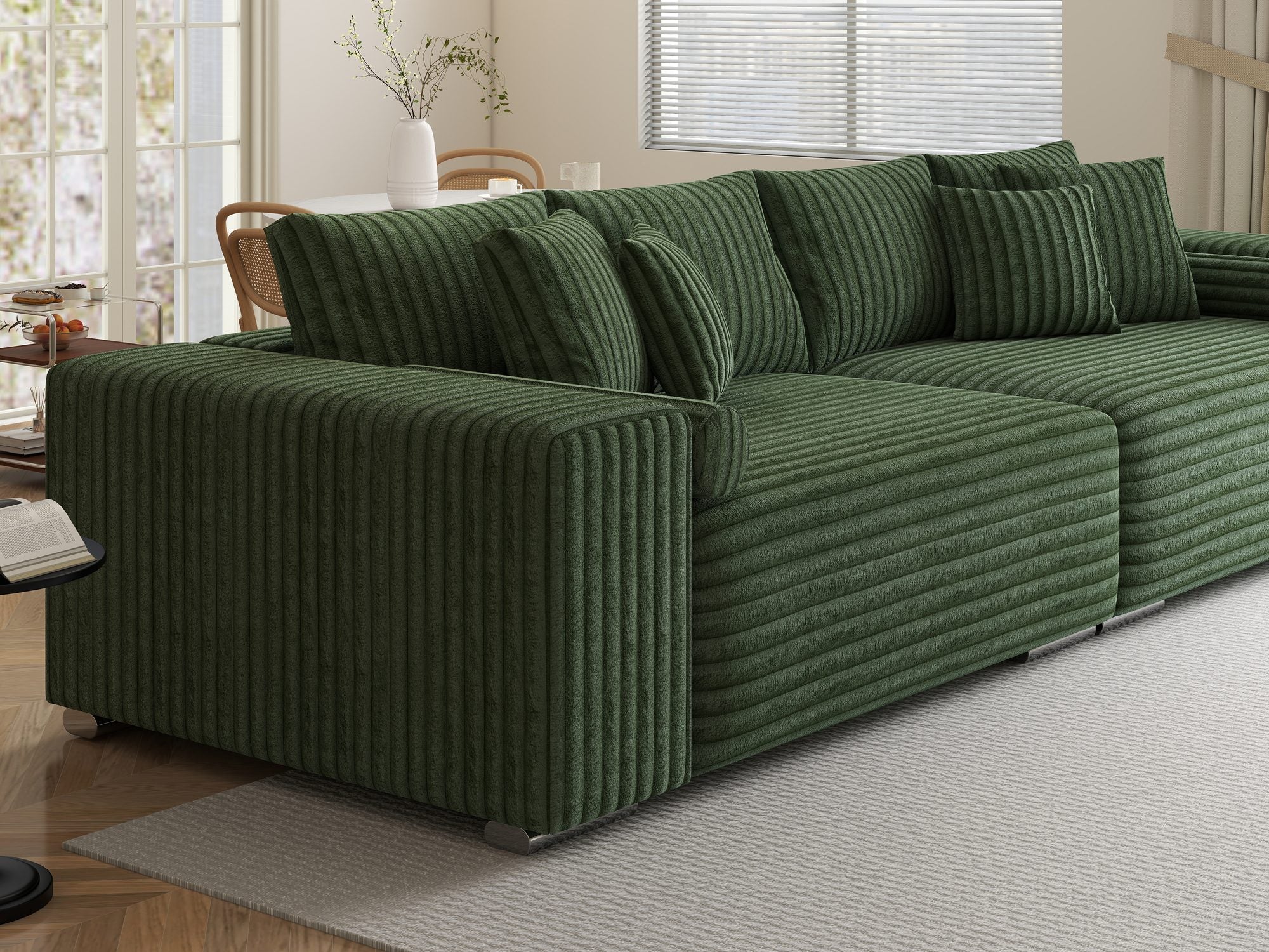 Canapea extensibilă dumonde cu ladă de depozitare si sezut confortabil din spuma high-density, Marbela XXL Tilia Verde 39 290x100 cm