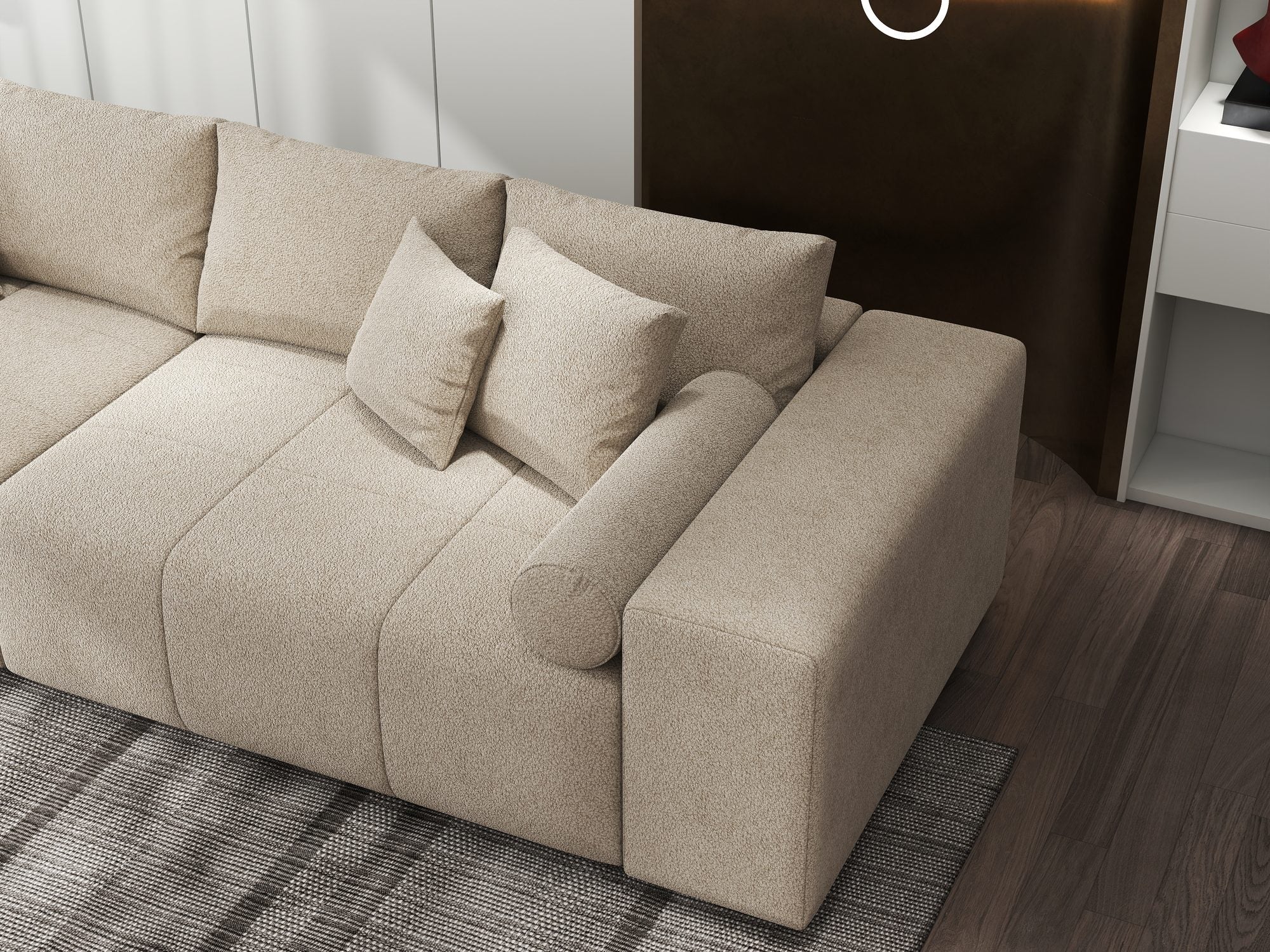 Canapea extensibilă dumonde cu ladă de depozitare si sezut confortabil din spuma high-density, Marbela XXL Quelle Bej 05 290x100 cm