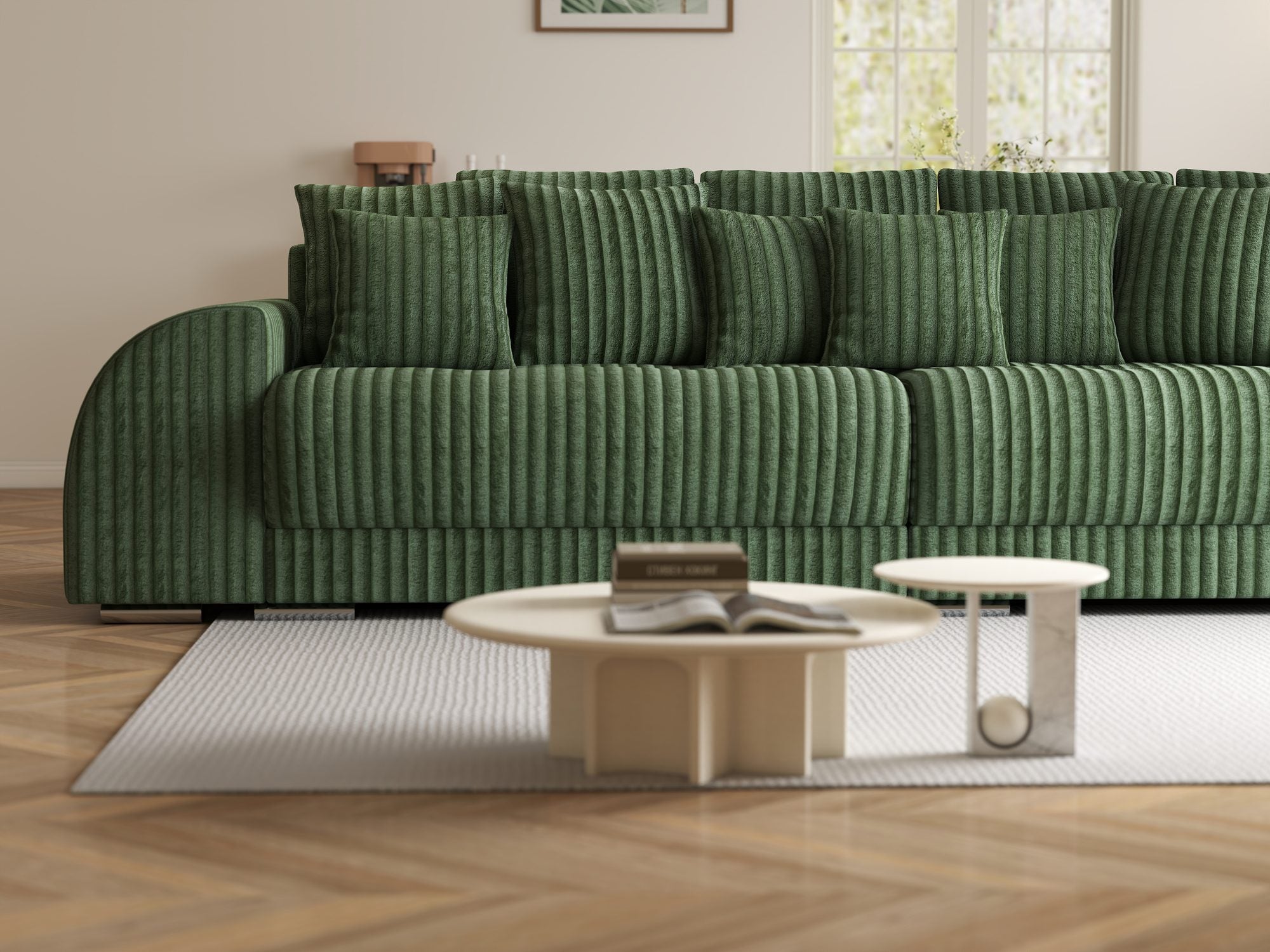 Canapea extensibilă dumonde cu 2 lăzi de depozitare si sezut confortabil din spuma high-density, Verona Tilia Verde 39 310x100 cm