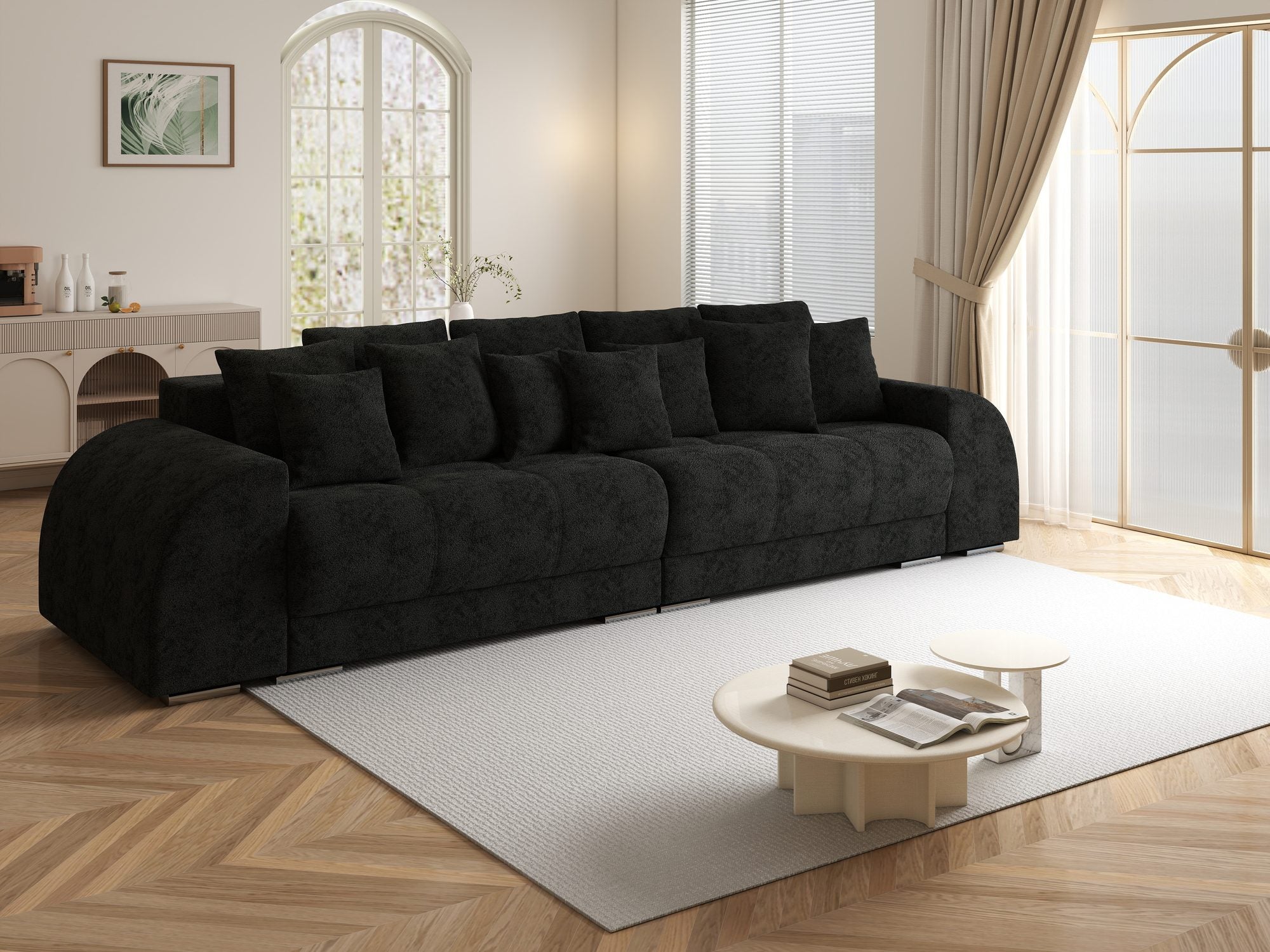 Canapea extensibilă dumonde cu 2 lăzi de depozitare si sezut confortabil din spuma high-density, Verona Quelle Negru 100 310x100 cm