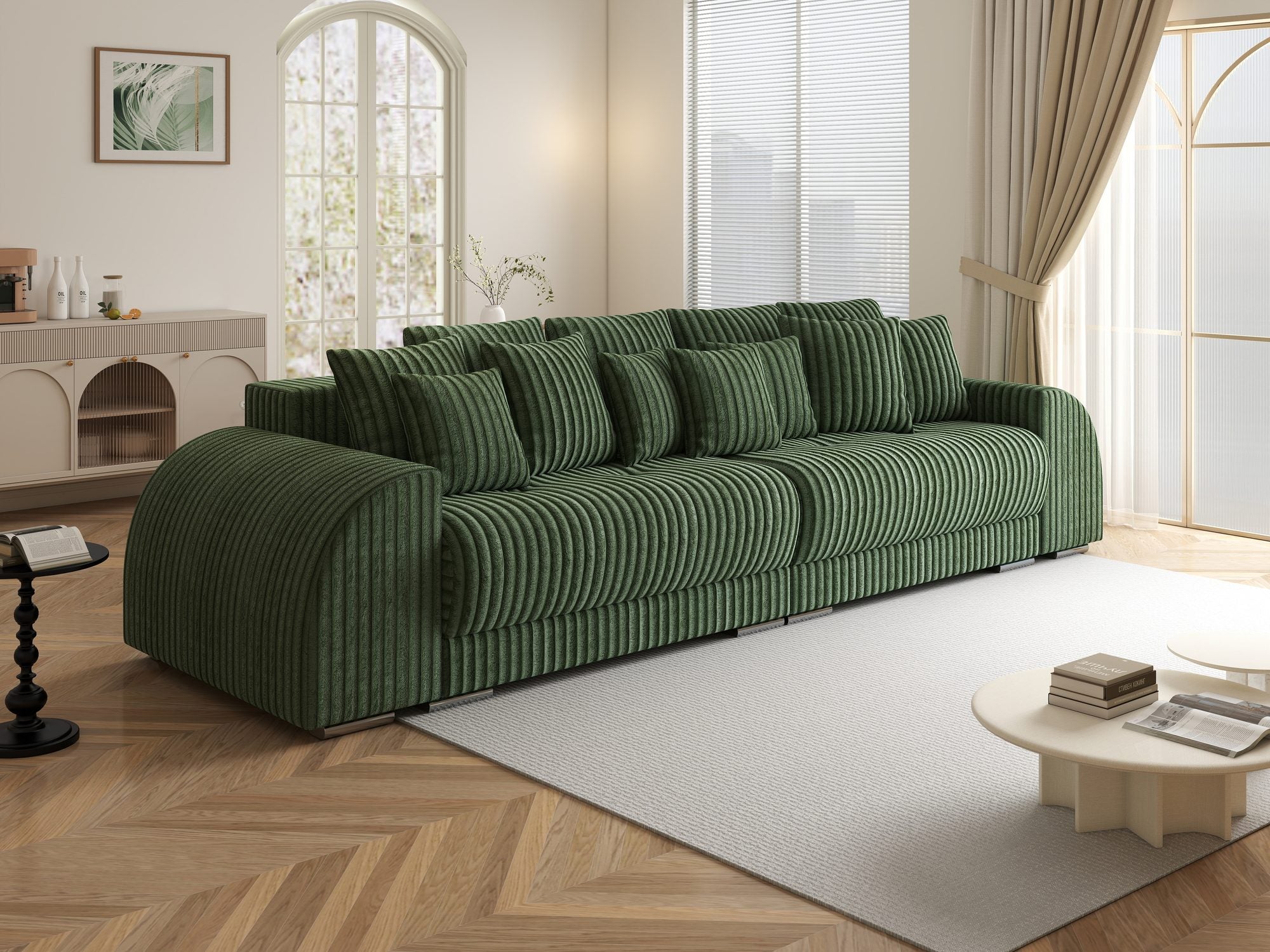 Canapea extensibilă dumonde cu 2 lăzi de depozitare si sezut confortabil din spuma high-density, Verona Tilia Verde 39 310x100 cm