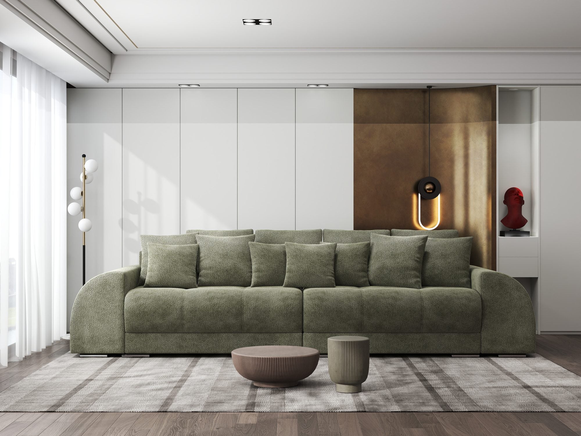 Canapea extensibilă dumonde cu 2 lăzi de depozitare si sezut confortabil din spuma high-density, Verona Vibe Olive 38 310x100 cm