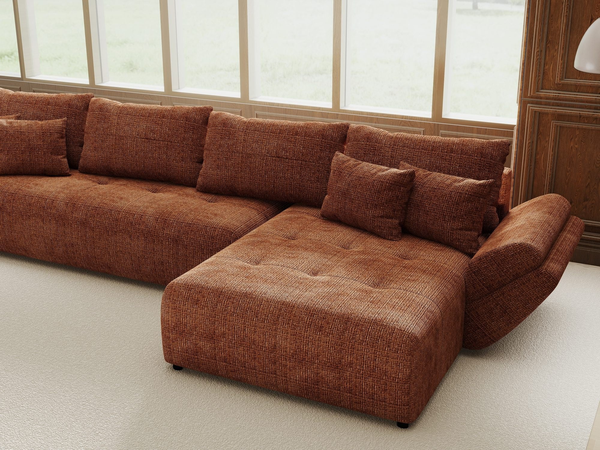 Colțar extensibil dumonde cu ladă de depozitare si sezut confortabil din spuma high-density, Berlin XL Cremona Teracota 52 II 350x185 cm