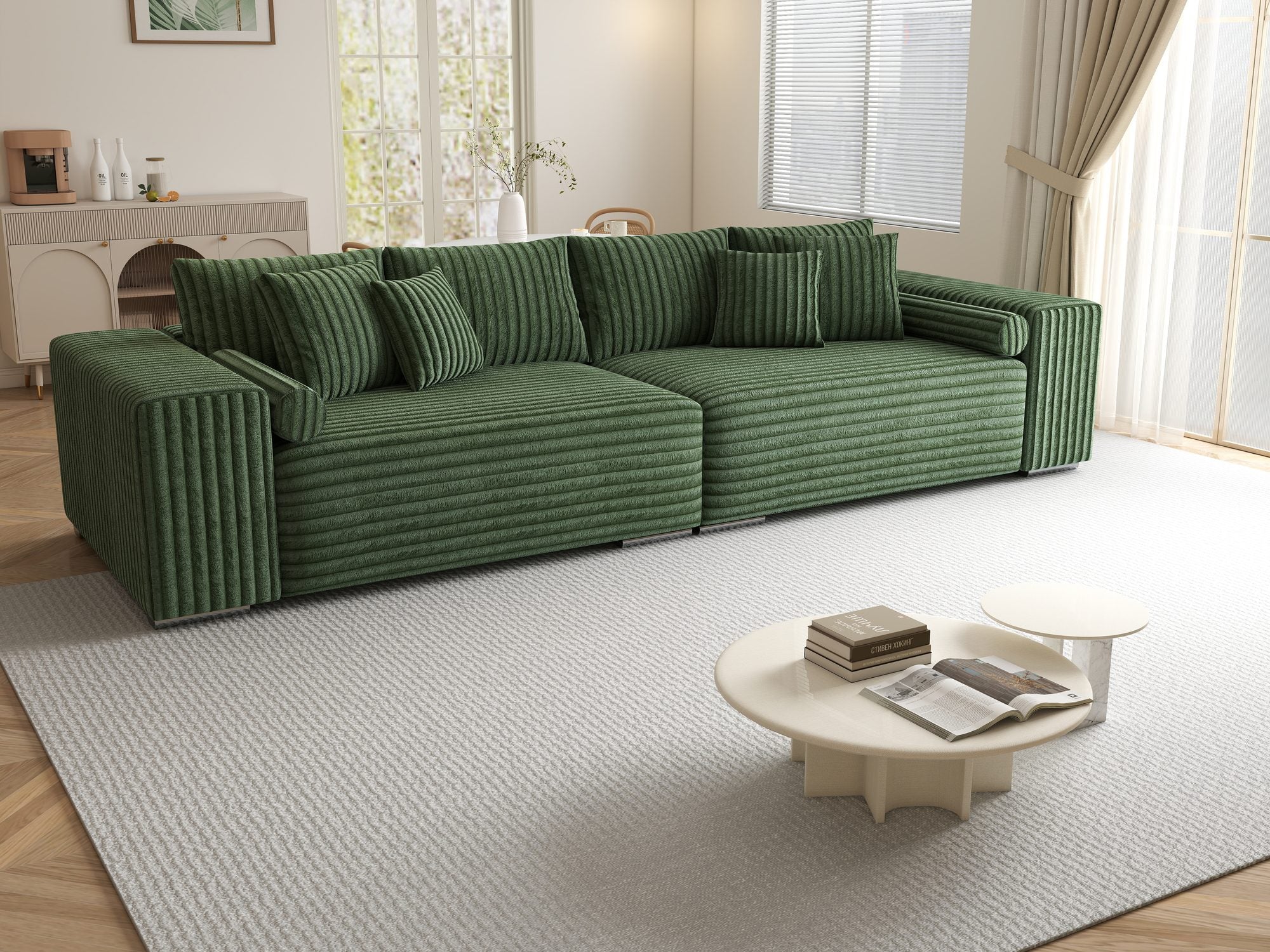 Canapea extensibilă dumonde cu ladă de depozitare si sezut confortabil din spuma high-density, Marbela XXL Tilia Verde 39 290x100 cm
