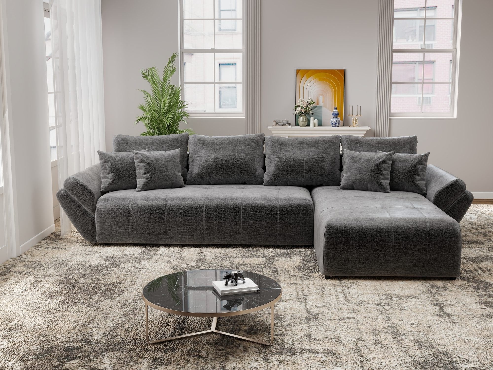 Colțar extensibil dumonde cu ladă de depozitare si sezut confortabil din spuma high-density, Berlin XL Monolith Gri Antracit 97 II 350x185 cm