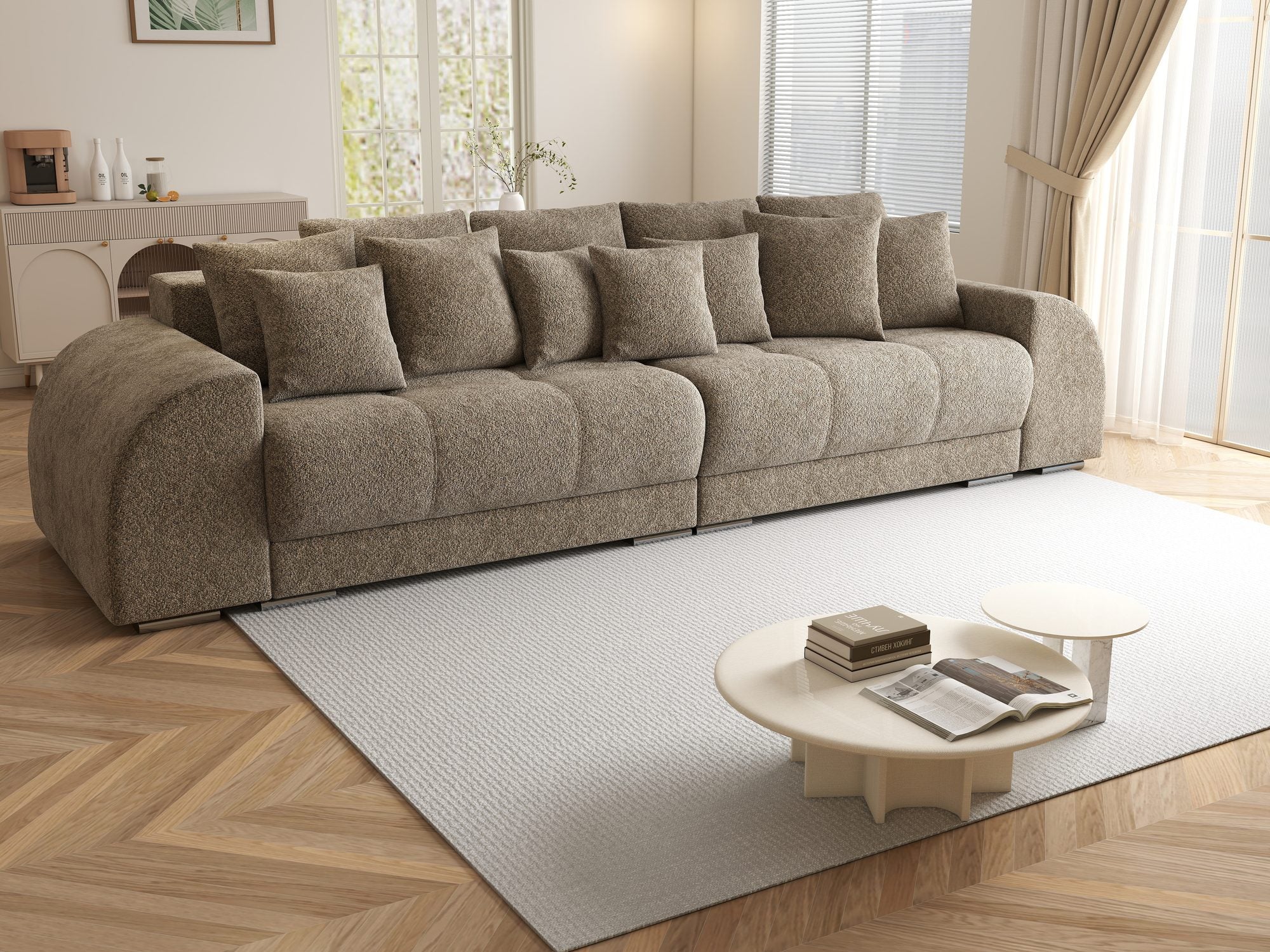 Canapea extensibilă dumonde cu 2 lăzi de depozitare si sezut confortabil din spuma high-density, Verona Arena Bej 4 310x100 cm
