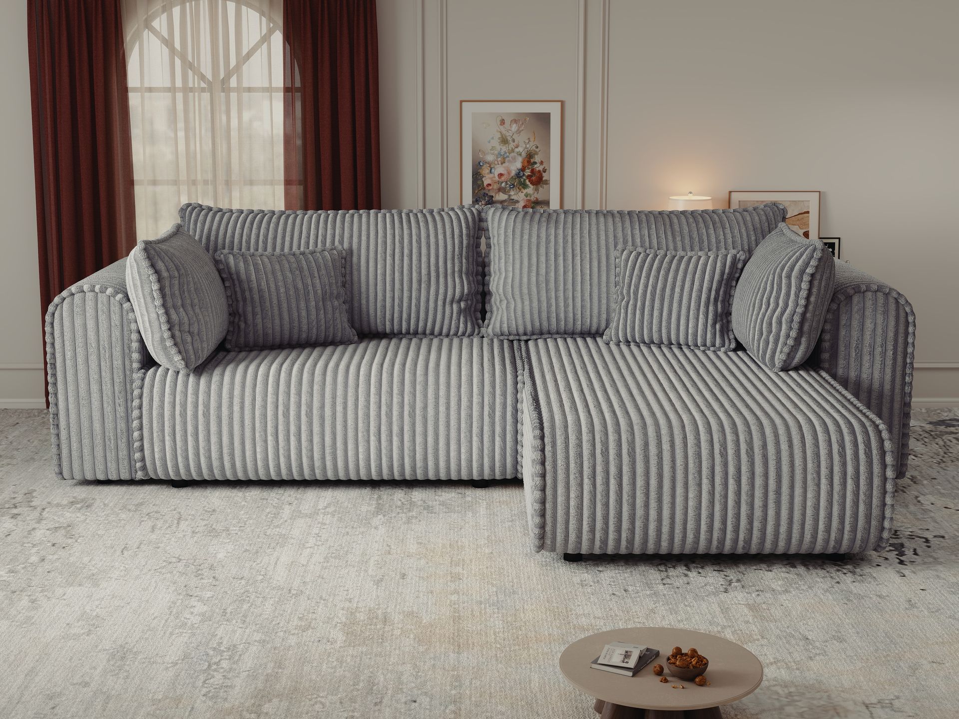 Colțar extensibil dumonde cu ladă de depozitare si sezut confortabil din spuma high-density, Monaco L Tilia Dove II 270x100 cm