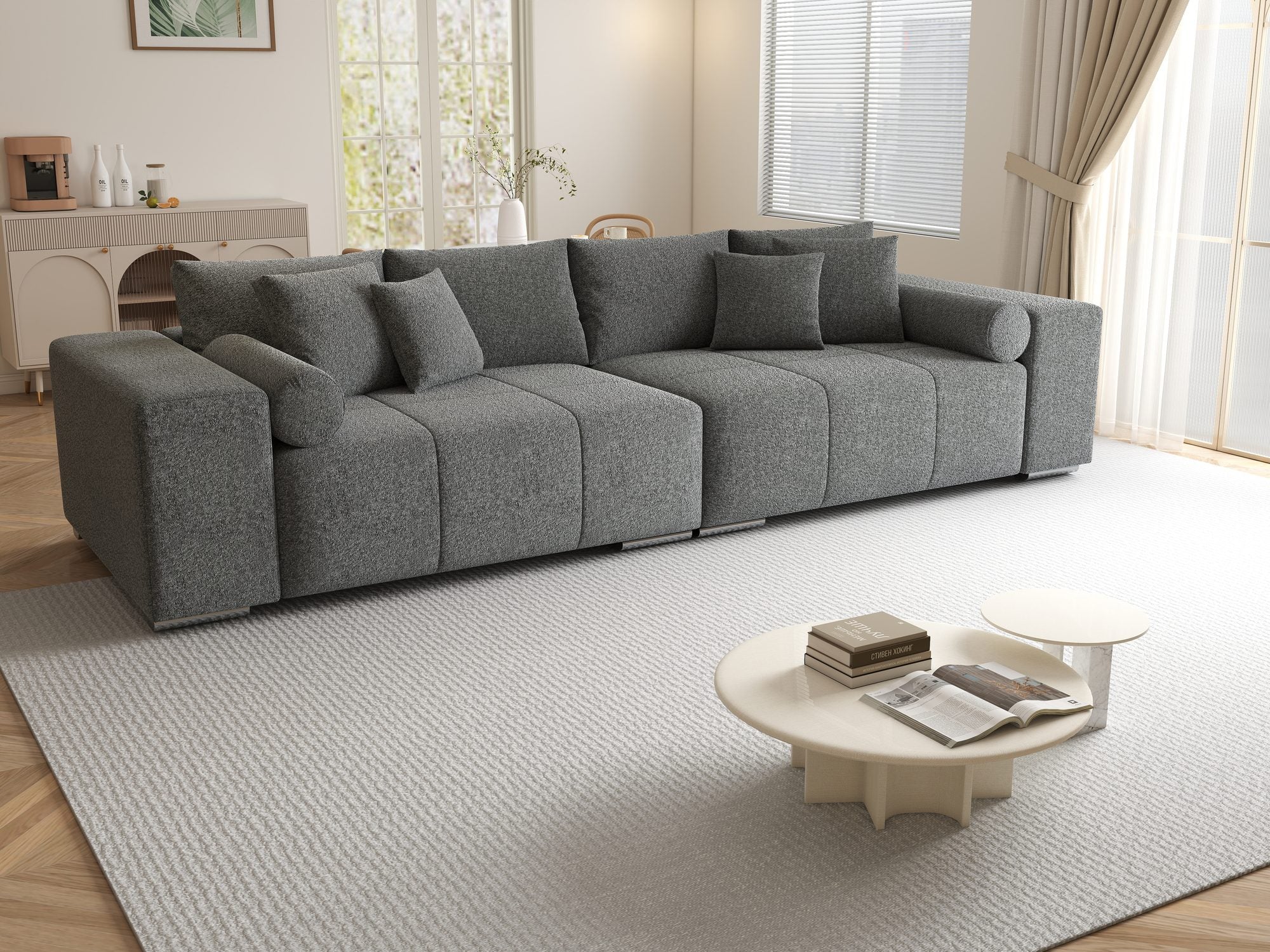 Canapea extensibilă dumonde cu ladă de depozitare si sezut confortabil din spuma high-density, Marbela XXL Monte Gri 90 290x100 cm