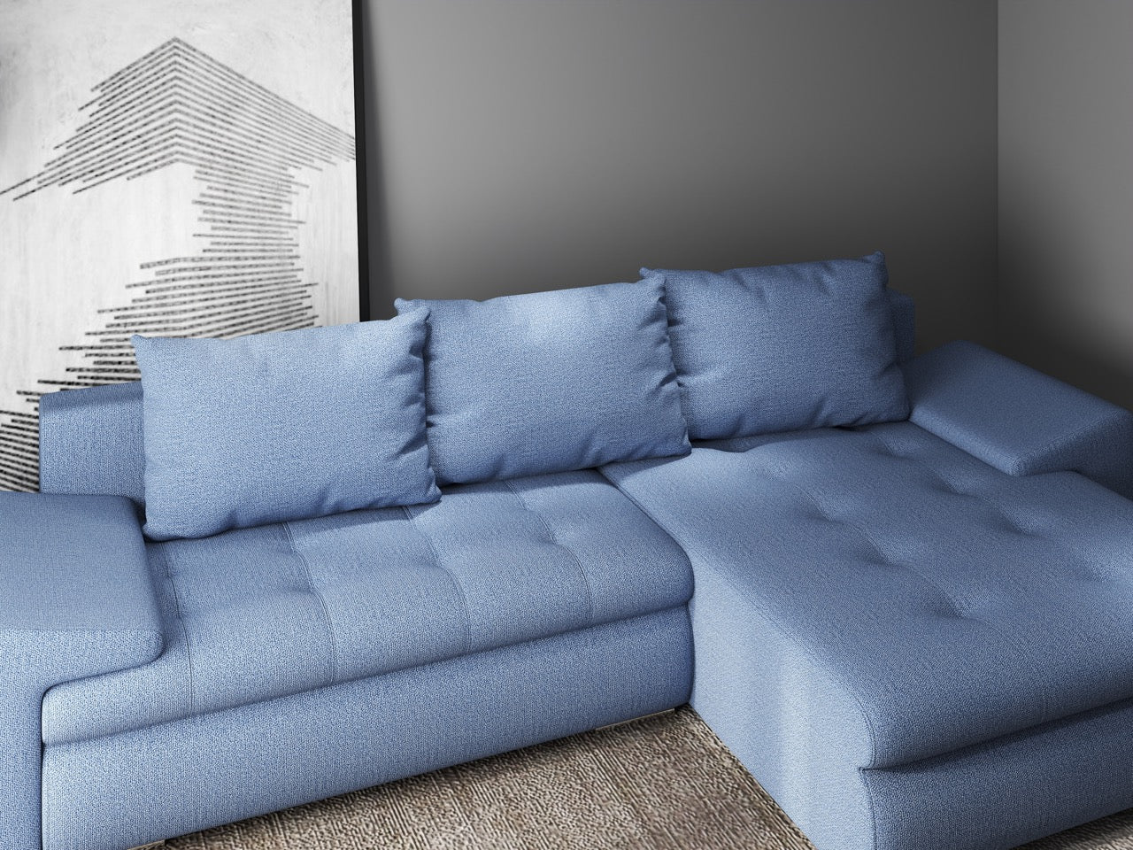 Colțar extensibil dumonde cu ladă de depozitare si sezut confortabil din spuma HR, Leonardo Enjoy Albastru 260x185 cm II Fabrica