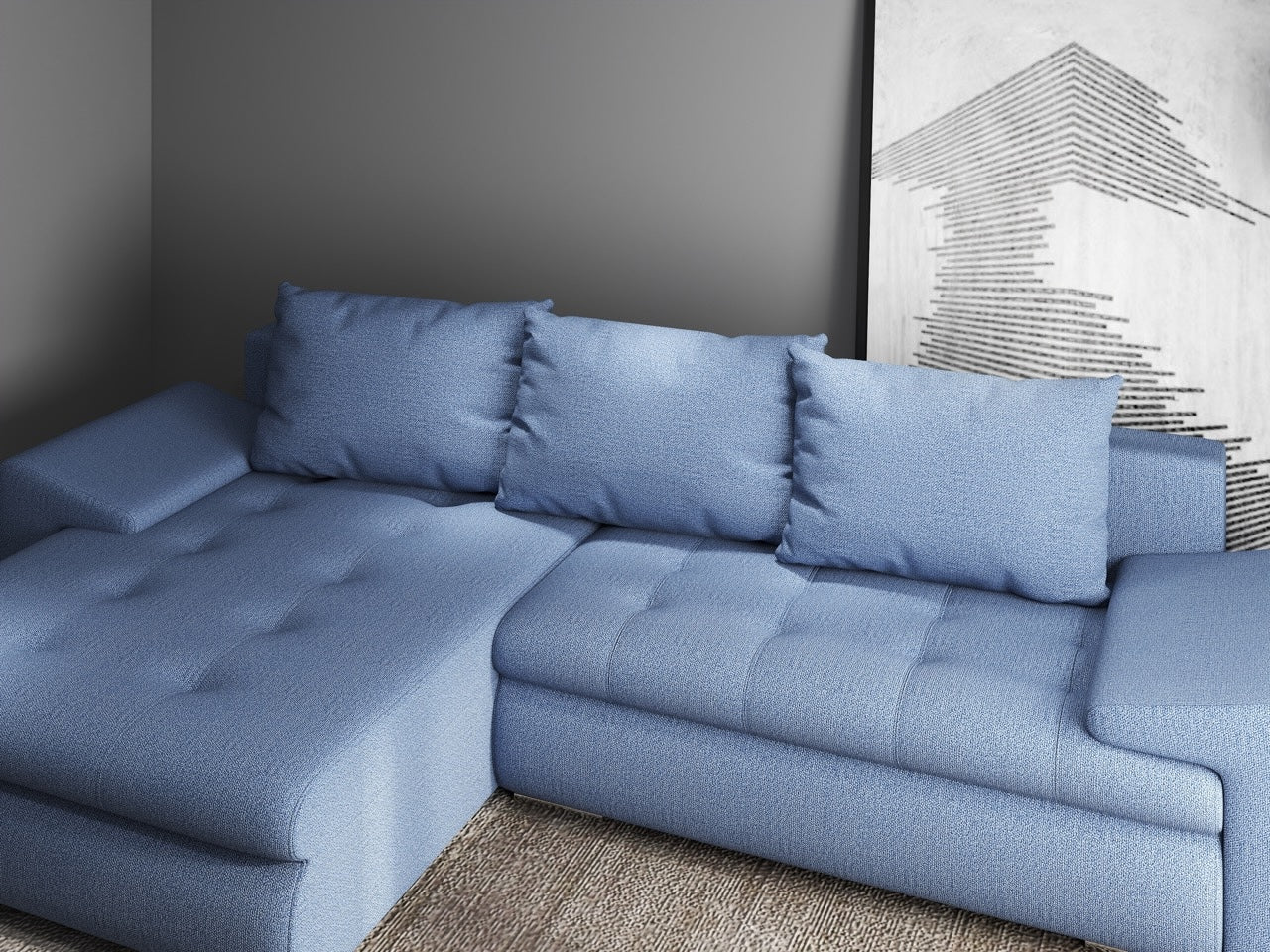 Colțar extensibil dumonde cu ladă de depozitare si sezut confortabil din spuma HR, Leonardo Enjoy Albastru 260x185 cm Fabrica