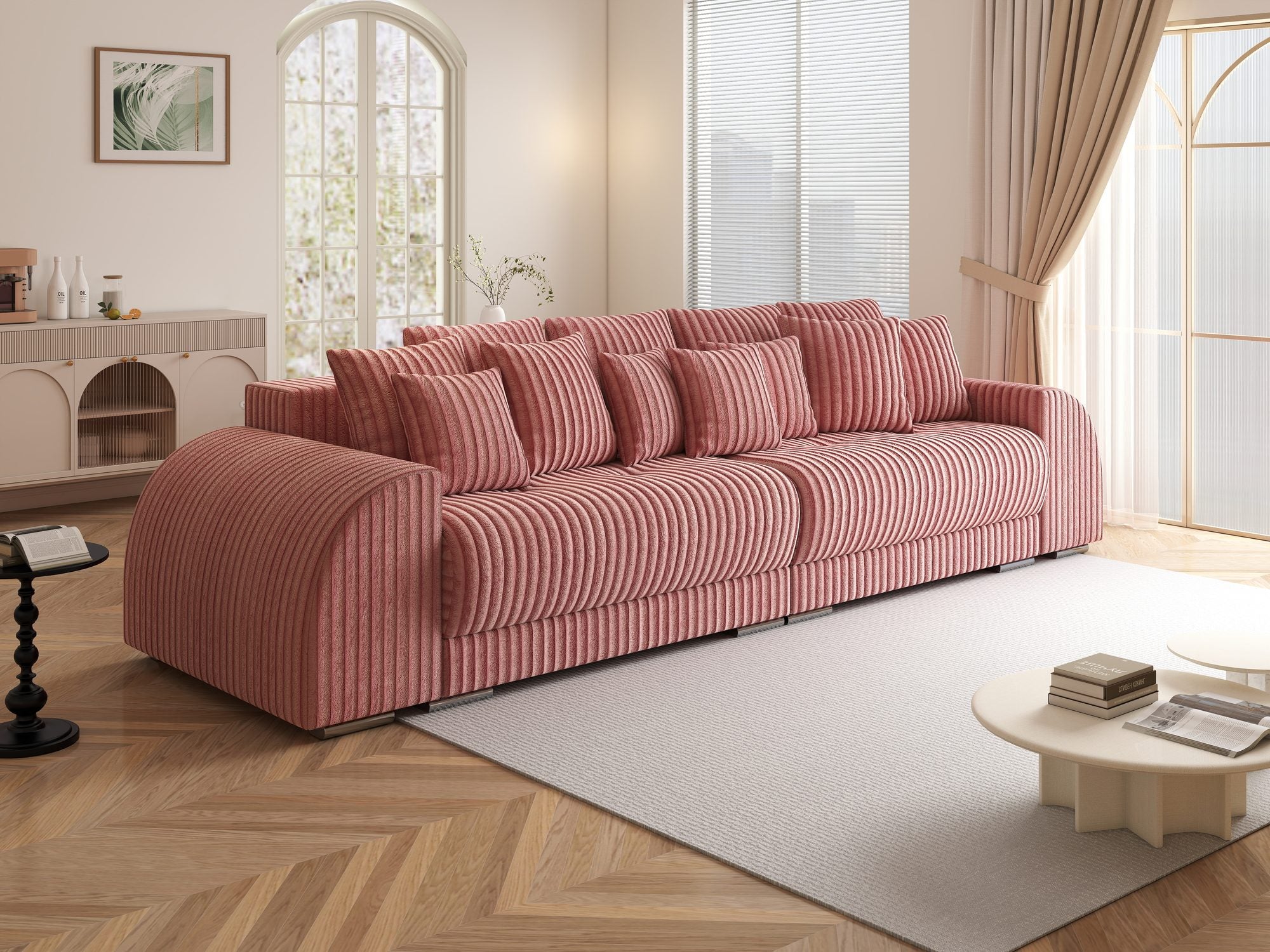 Canapea extensibilă dumonde cu 2 lăzi de depozitare si sezut confortabil din spuma high-density, Verona Tilia Roz Pudrat 62 310x100 cm
