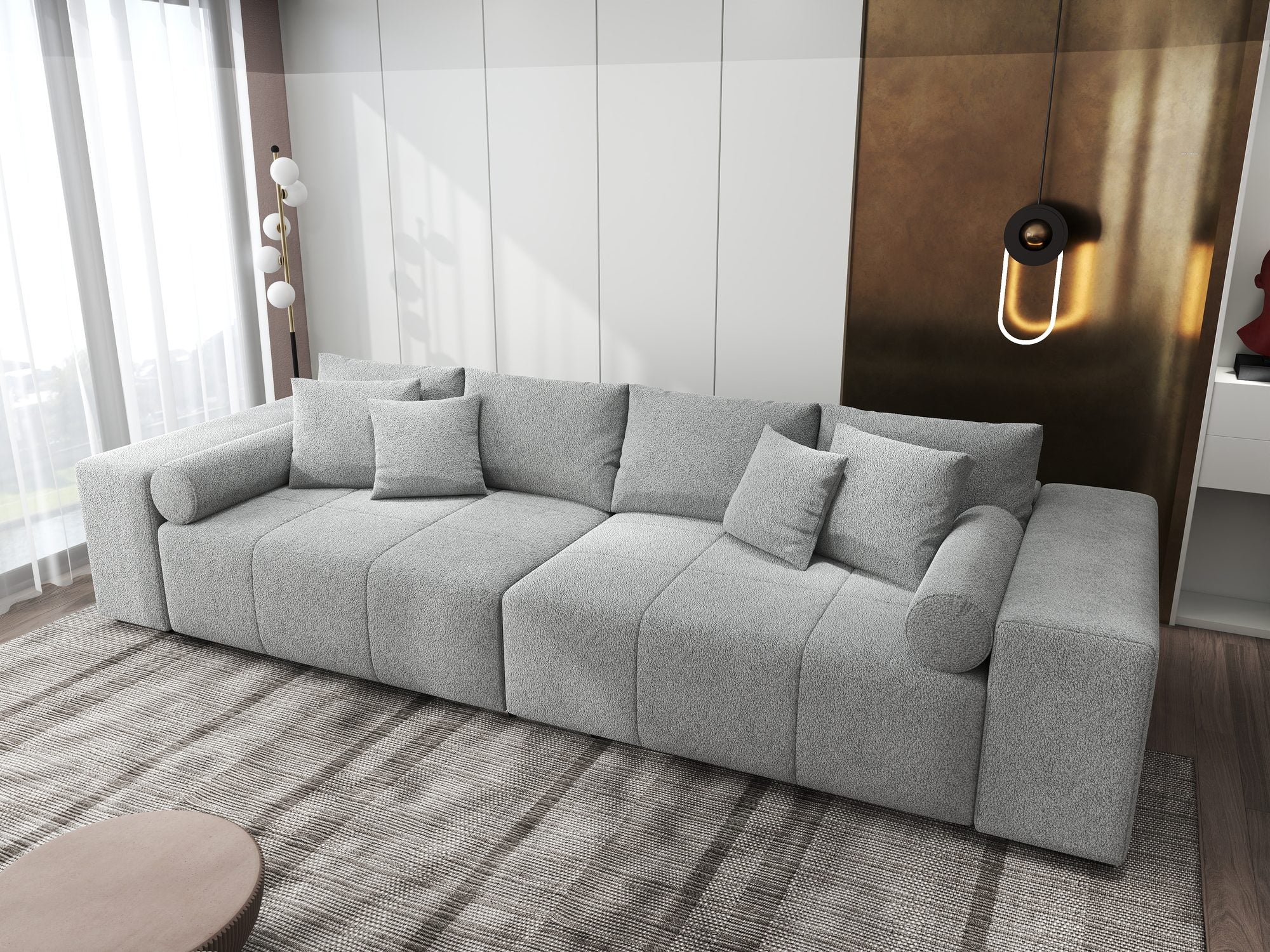Canapea extensibilă dumonde cu ladă de depozitare si sezut confortabil din spuma high-density, Marbela XXL Quelle Gri 83 290x100 cm
