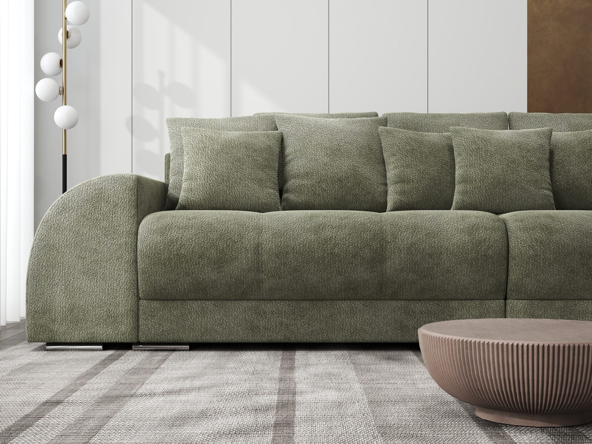 Canapea extensibilă dumonde cu 2 lăzi de depozitare si sezut confortabil din spuma high-density, Verona Vibe Olive 38 310x100 cm