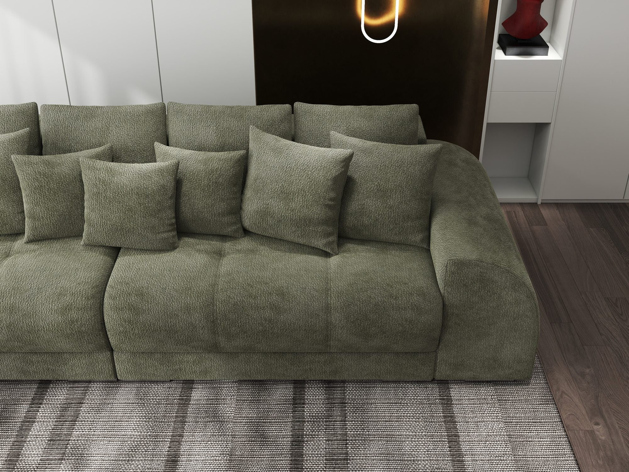 Canapea extensibilă dumonde cu 2 lăzi de depozitare si sezut confortabil din spuma high-density, Verona Vibe Olive 38 310x100 cm