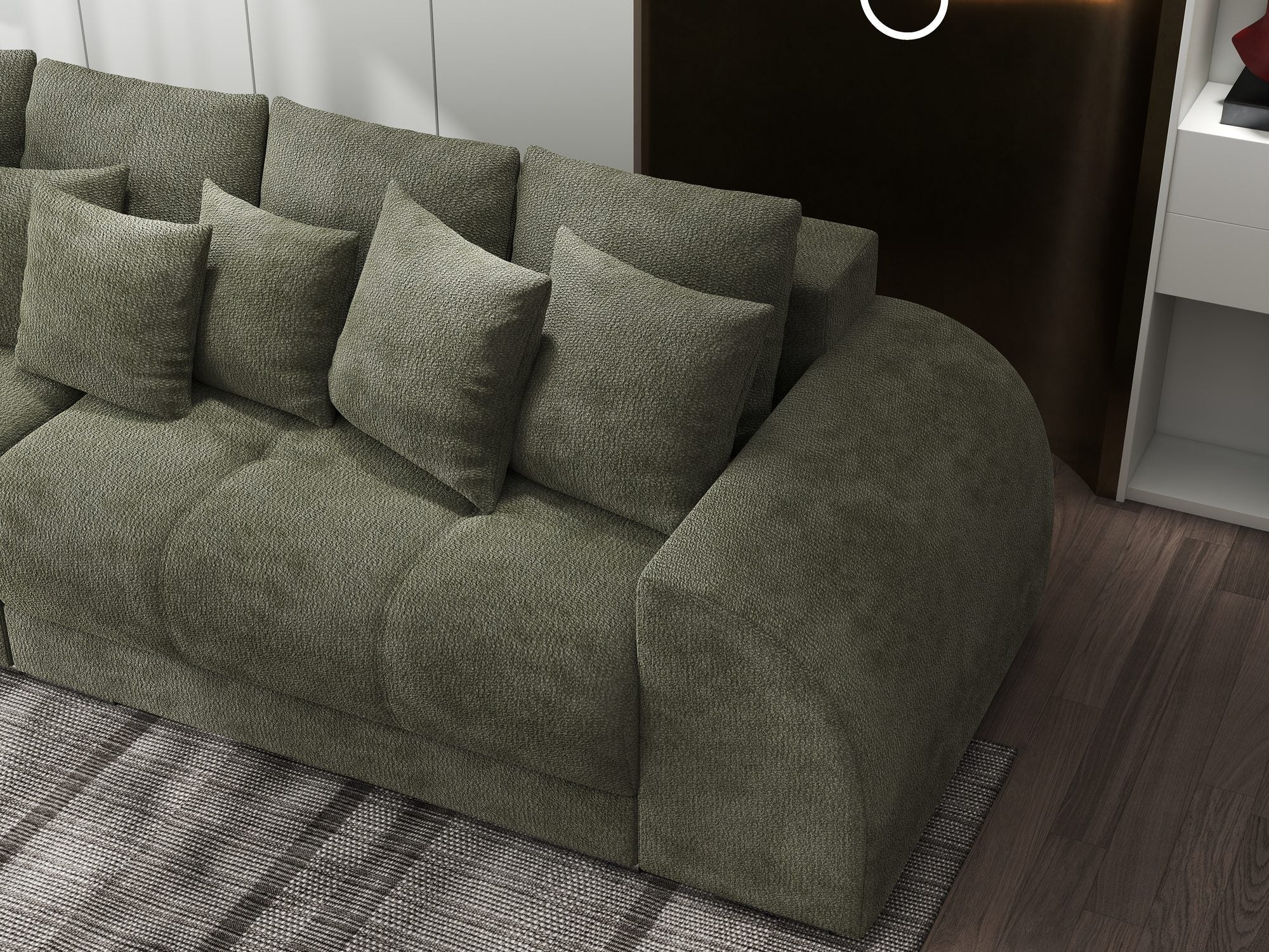 Canapea extensibilă dumonde cu 2 lăzi de depozitare si sezut confortabil din spuma high-density, Verona Vibe Olive 38 310x100 cm