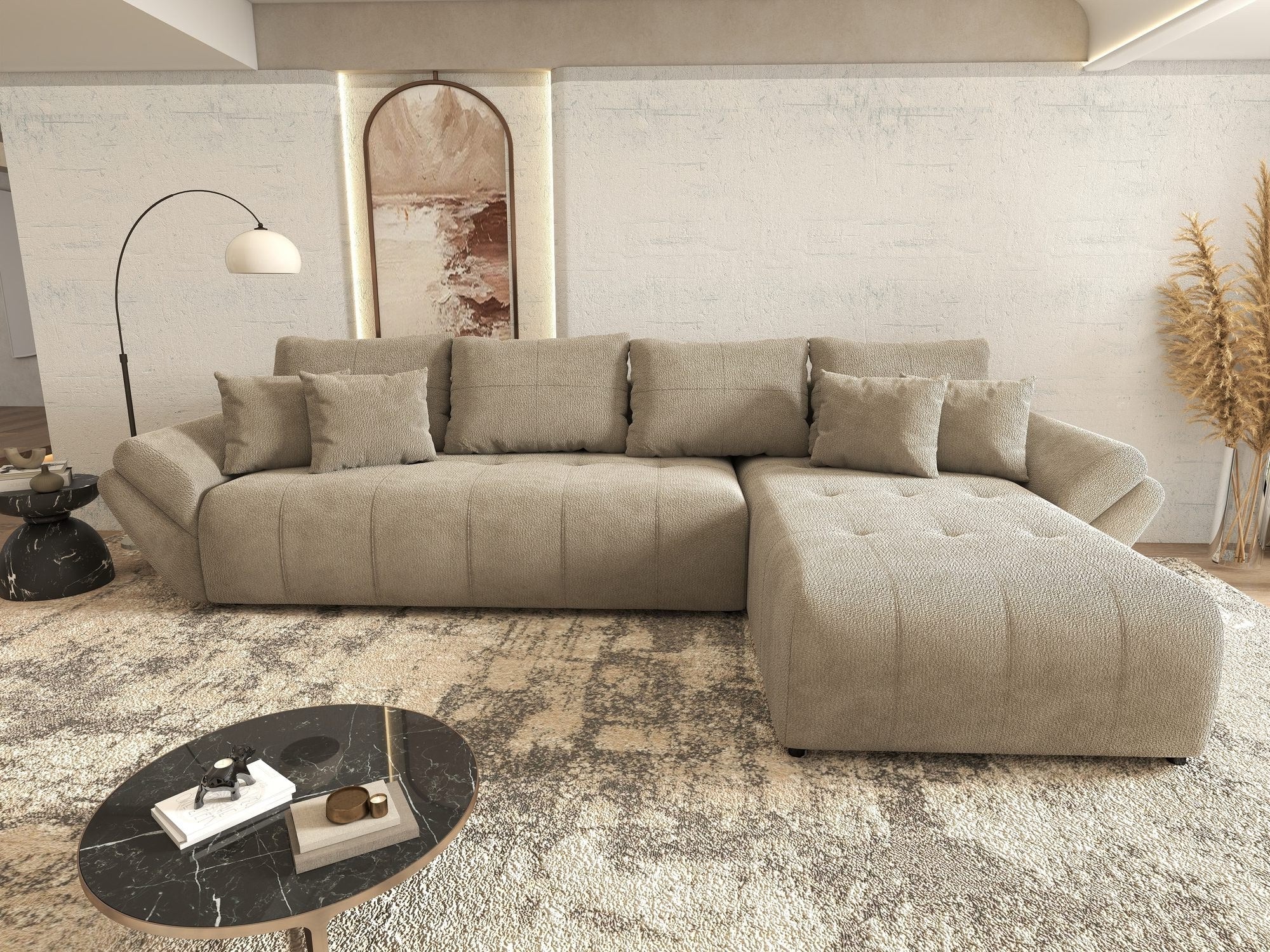 Colțar extensibil dumonde cu ladă de depozitare si sezut confortabil din spuma high-density, Berlin XL Vibe Maro 21 II 350x185 cm