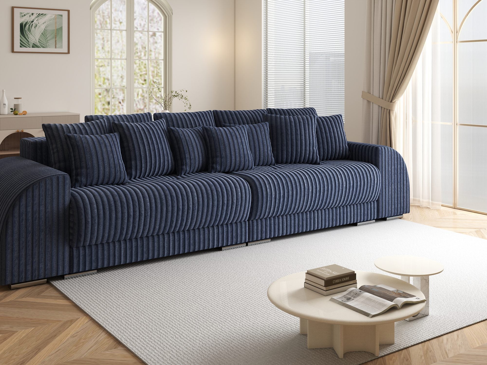 Canapea extensibilă dumonde cu 2 lăzi de depozitare si sezut confortabil din spuma high-density, Verona Tilia Albastru 77 310x100 cm