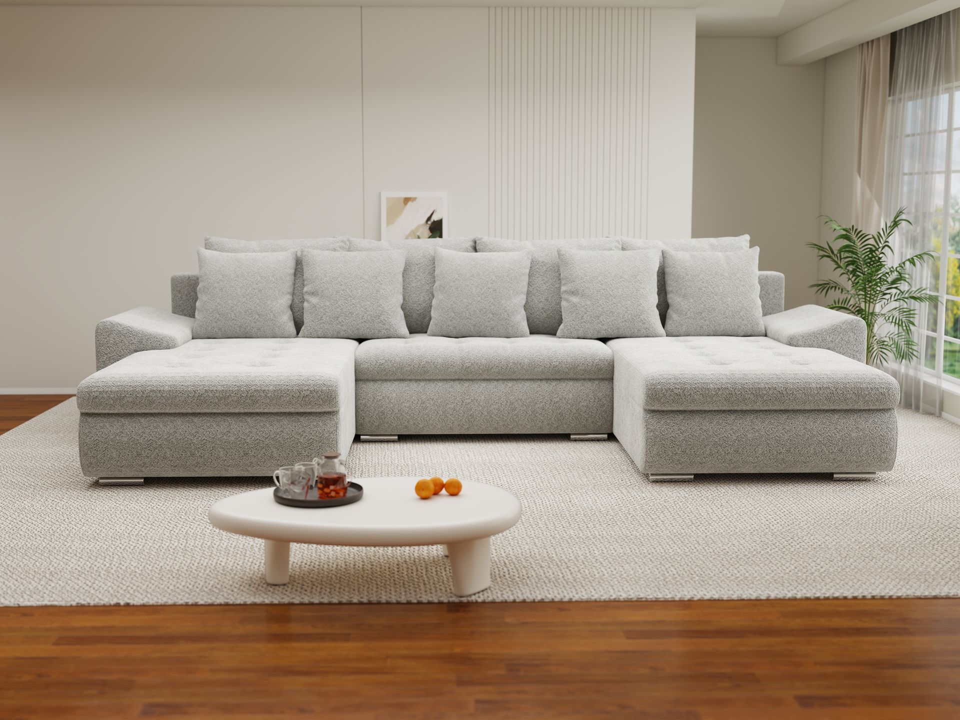 Colțar extensibil dumonde cu ladă de depozitare si sezut confortabil din spuma high-density, Leonardo U Arena Gri 15 360x185 cm