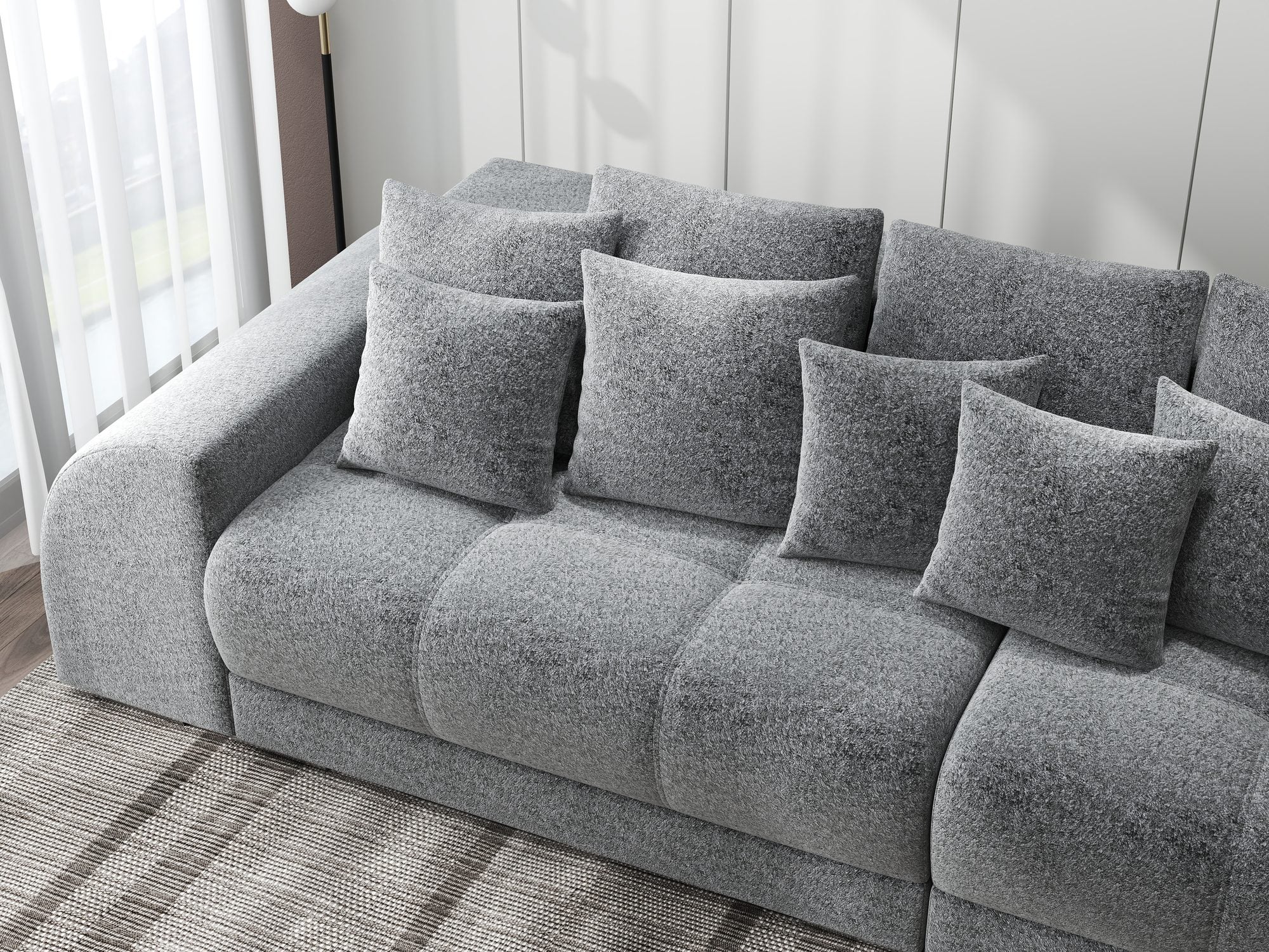 Canapea extensibilă dumonde cu 2 lăzi de depozitare si sezut confortabil din spuma high-density, Verona Monte Gri 90 310x100 cm