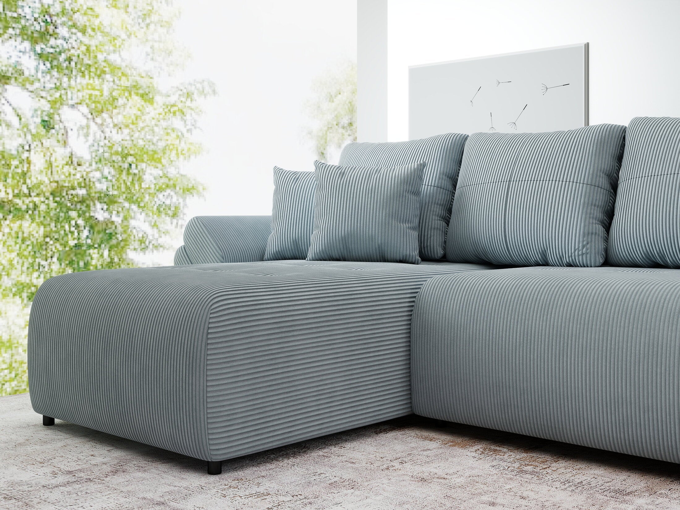 Colțar extensibil dumonde cu ladă de depozitare si sezut confortabil din spuma high-density, Berlin XL Zoom Grey 350x185 cm