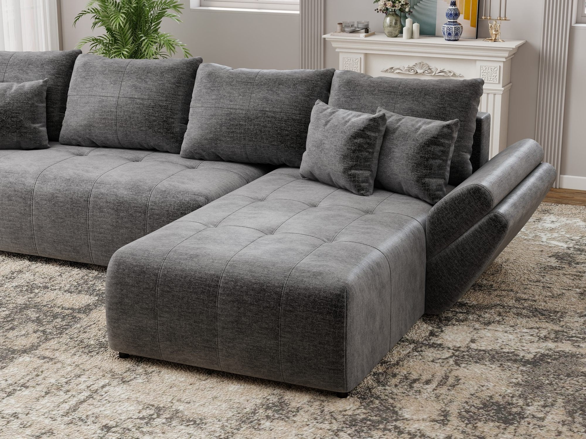 Colțar extensibil dumonde cu ladă de depozitare si sezut confortabil din spuma high-density, Berlin XL Monolith Gri Antracit 97 II 350x185 cm