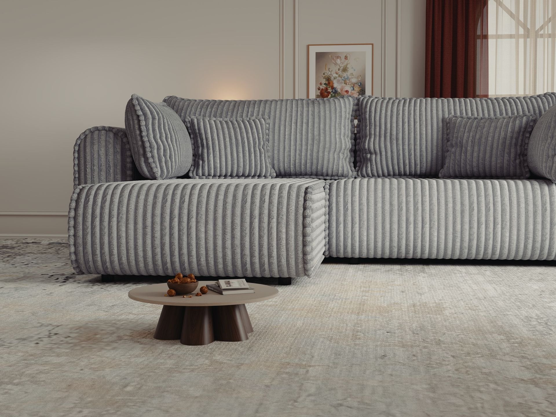 Colțar extensibil dumonde cu ladă de depozitare si sezut confortabil din spuma high-density, Monaco L Tilia Dove 270x100 cm