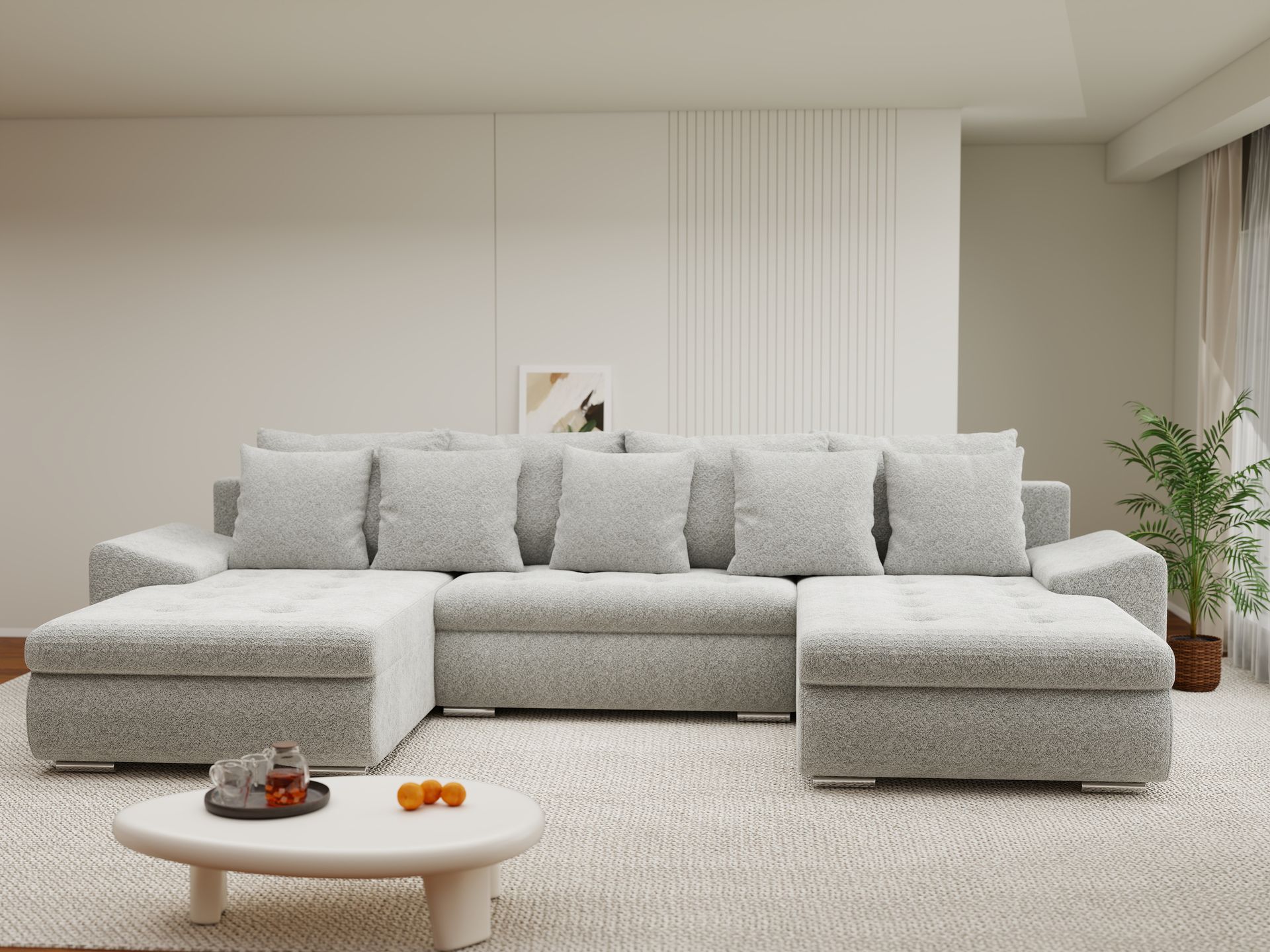Colțar extensibil dumonde cu ladă de depozitare si sezut confortabil din spuma high-density, Leonardo U Arena Gri 15 360x185 cm