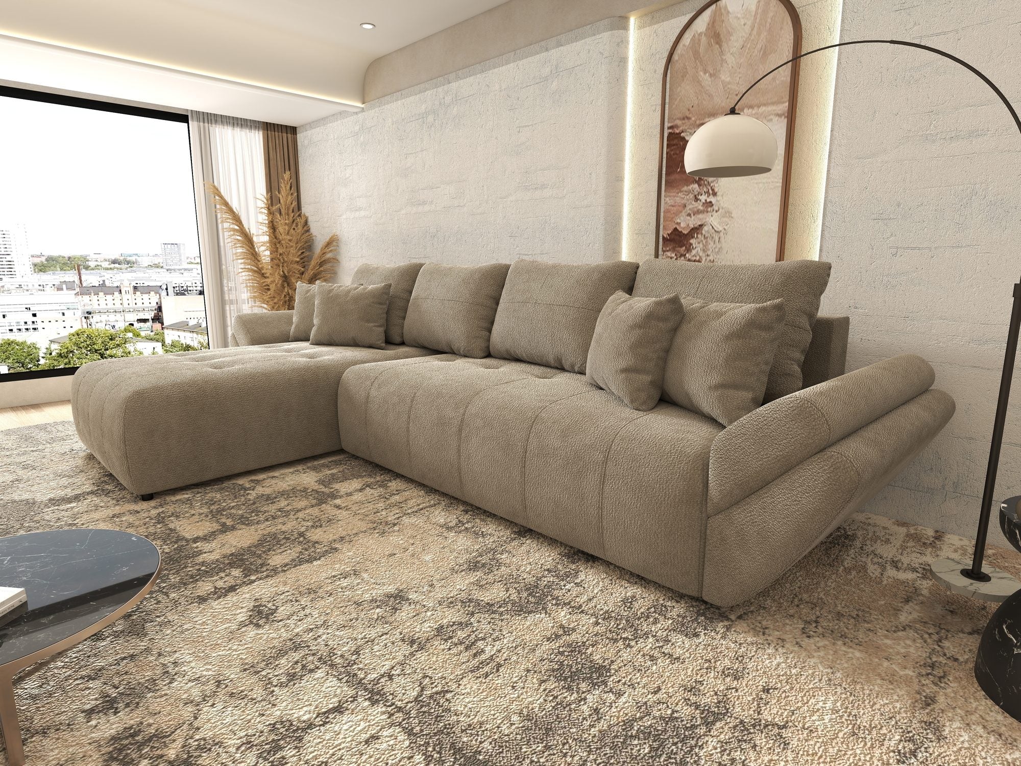 Colțar extensibil dumonde cu ladă de depozitare si sezut confortabil din spuma high-density, Berlin XL Vibe Maro 21 350x185 cm
