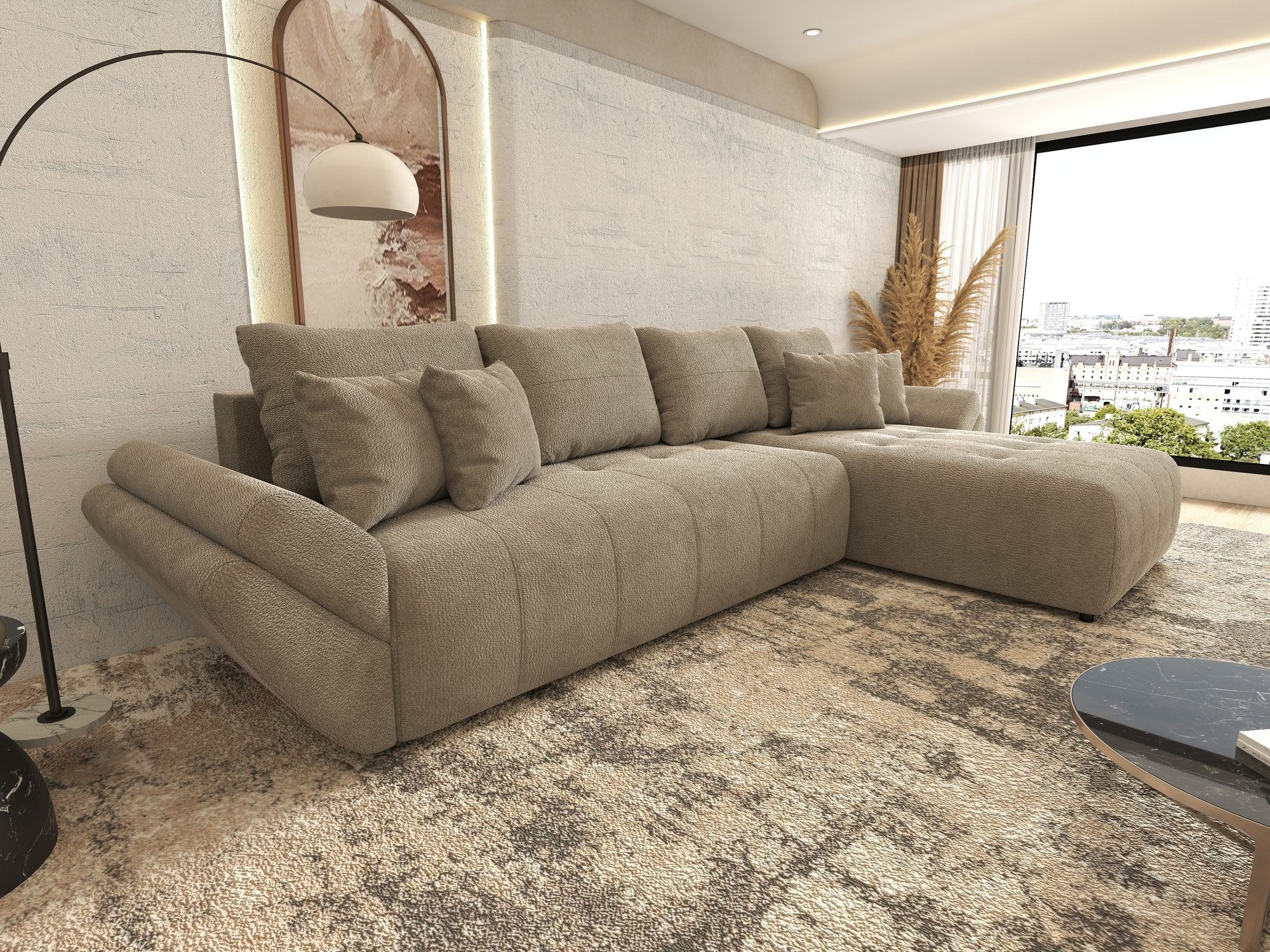 Colțar extensibil dumonde cu ladă de depozitare si sezut confortabil din spuma high-density, Berlin XL Vibe Maro 21 II 350x185 cm