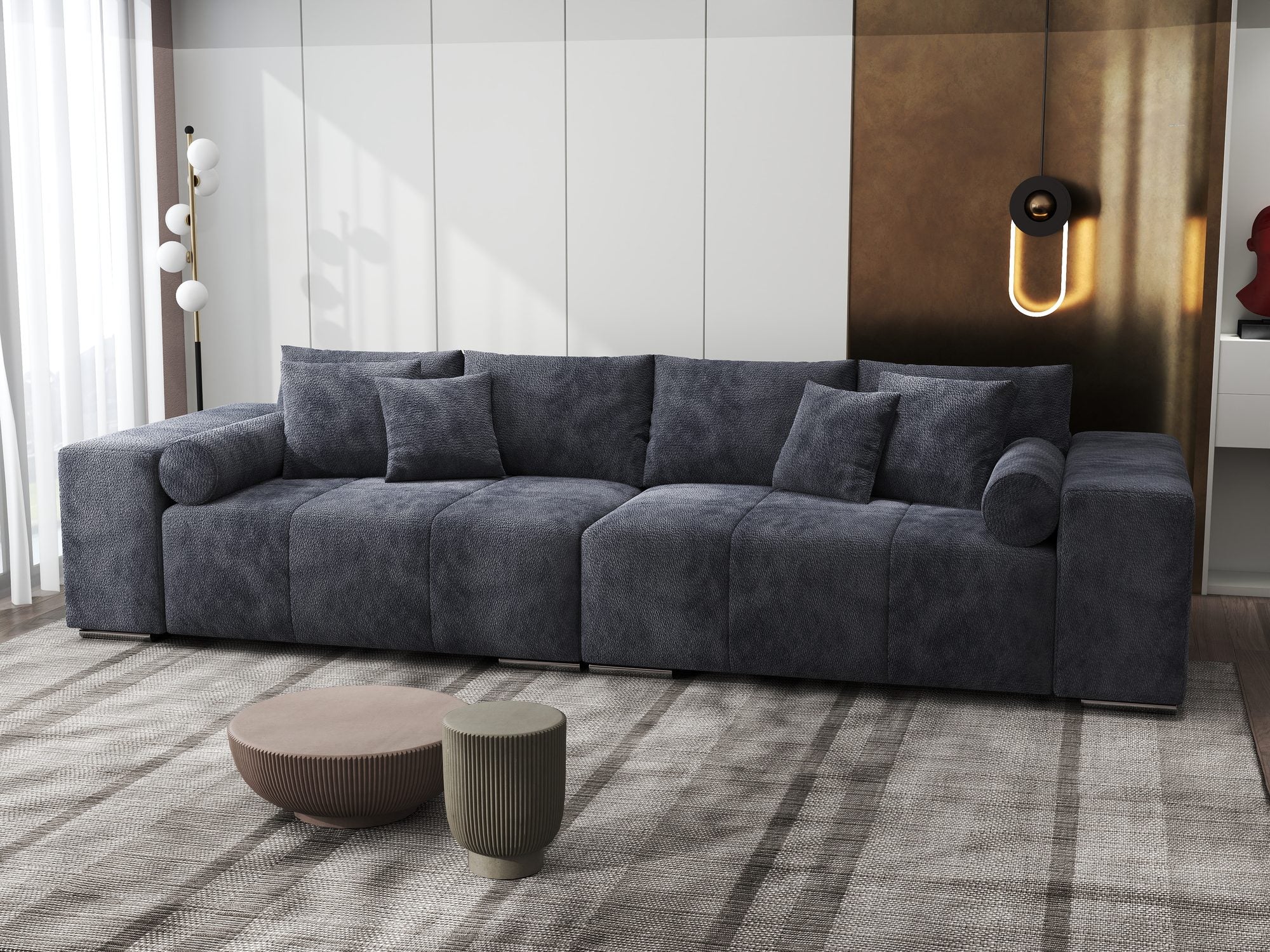 Canapea extensibilă dumonde cu ladă de depozitare si sezut confortabil din spuma high-density, Marbela XXL Vibe Gri Antracit 97 290x100 cm