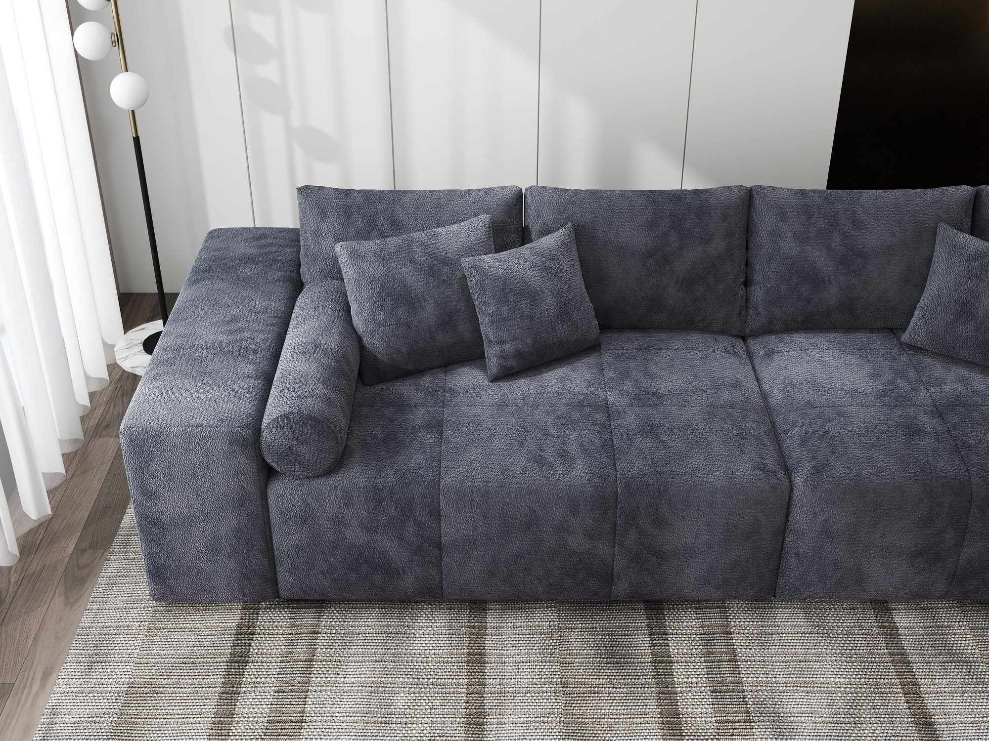 Canapea extensibilă dumonde cu ladă de depozitare si sezut confortabil din spuma high-density, Marbela XXL Vibe Gri Antracit 97 290x100 cm