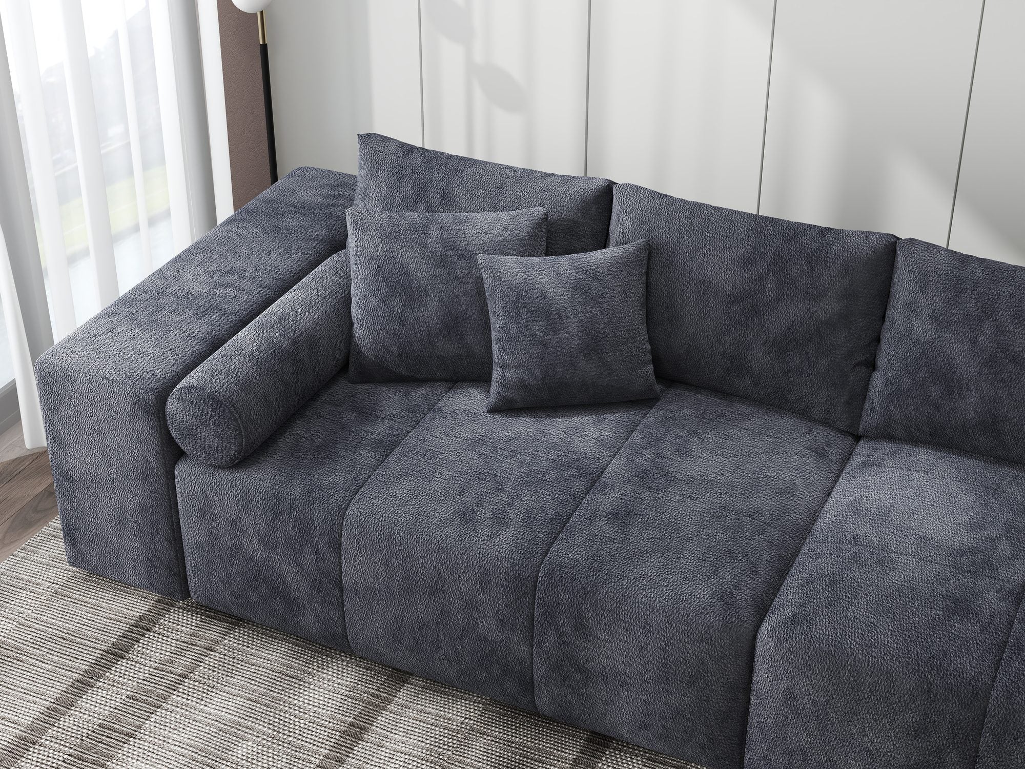 Canapea extensibilă dumonde cu ladă de depozitare si sezut confortabil din spuma high-density, Marbela XXL Vibe Gri Antracit 97 290x100 cm