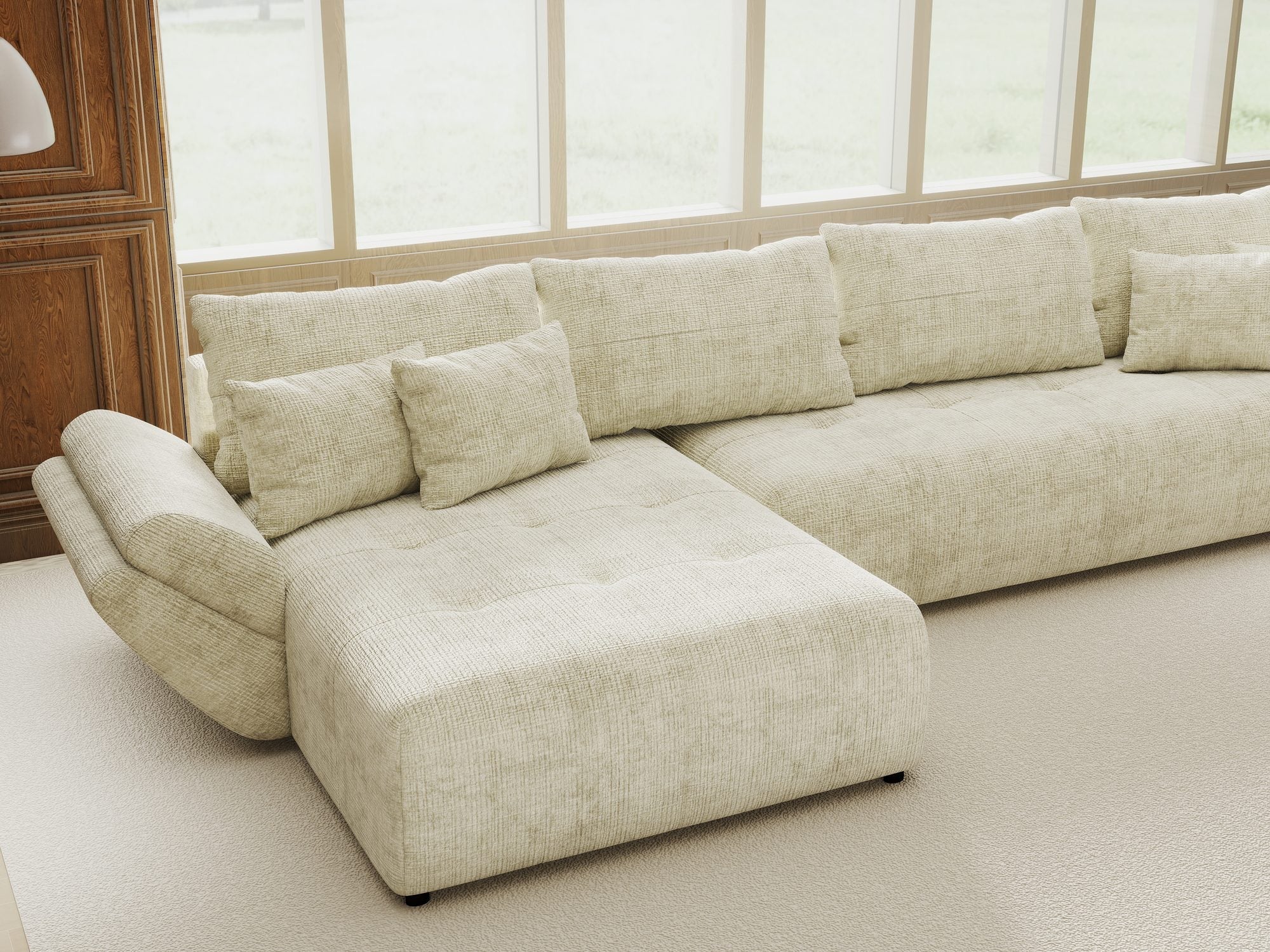 Colțar extensibil dumonde cu ladă de depozitare si sezut confortabil din spuma high-density, Berlin XL Cremona Alb 1 350x185 cm