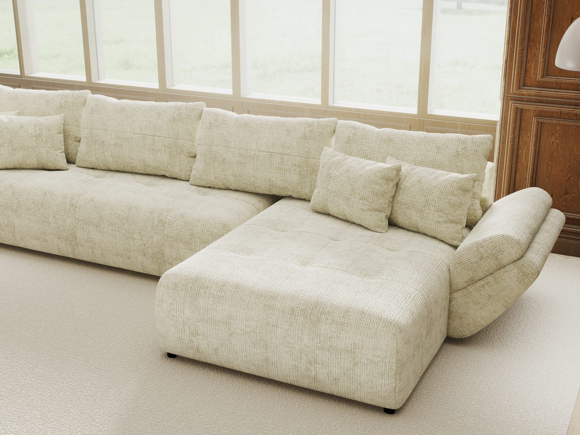 Colțar extensibil dumonde cu ladă de depozitare si sezut confortabil din spuma high-density, Berlin XL Cremona Alb 1 II 350x185 cm