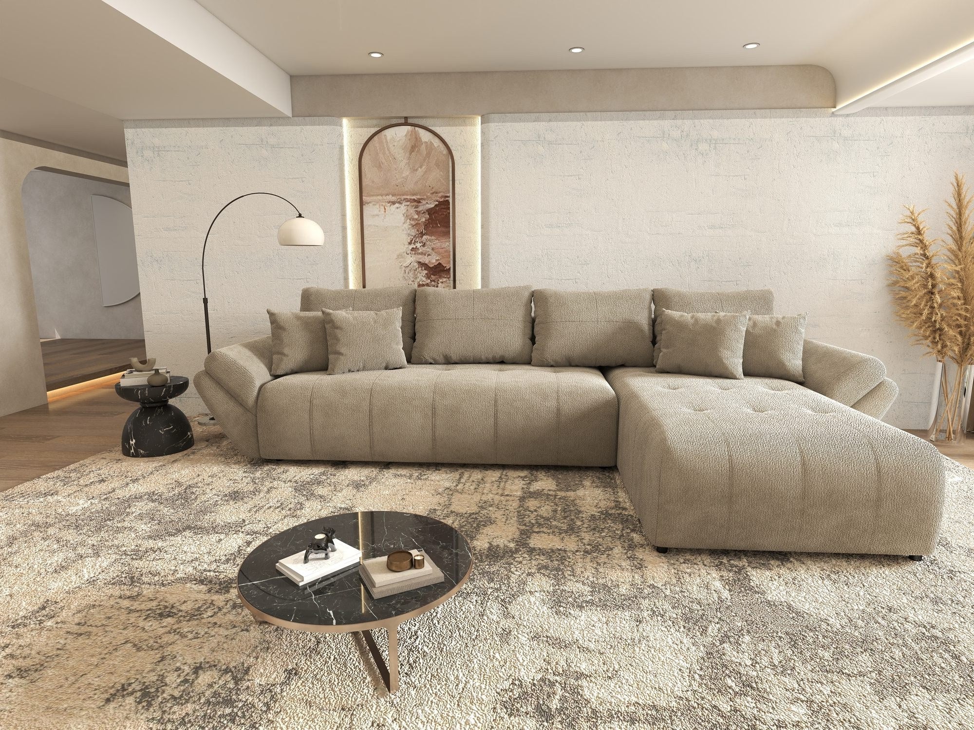 Colțar extensibil dumonde cu ladă de depozitare si sezut confortabil din spuma high-density, Berlin XL Vibe Maro 21 II 350x185 cm
