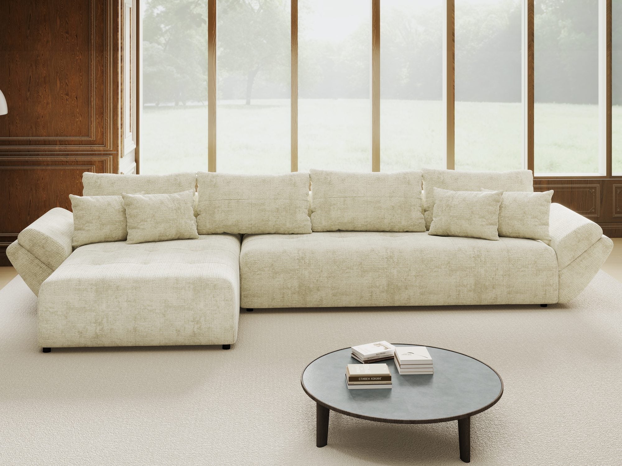 Colțar extensibil dumonde cu ladă de depozitare si sezut confortabil din spuma high-density, Berlin XL Cremona Alb 1 350x185 cm