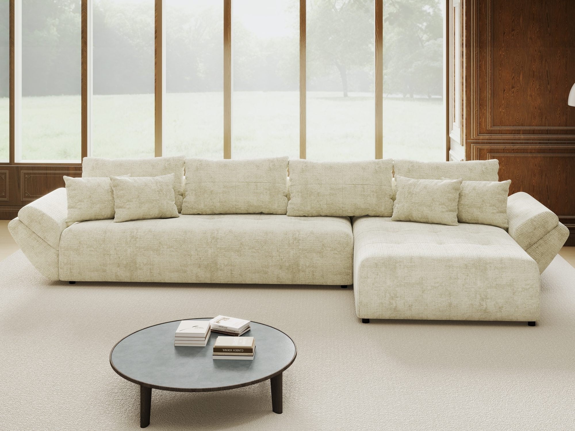 Colțar extensibil dumonde cu ladă de depozitare si sezut confortabil din spuma high-density, Berlin XL Cremona Alb 1 II 350x185 cm