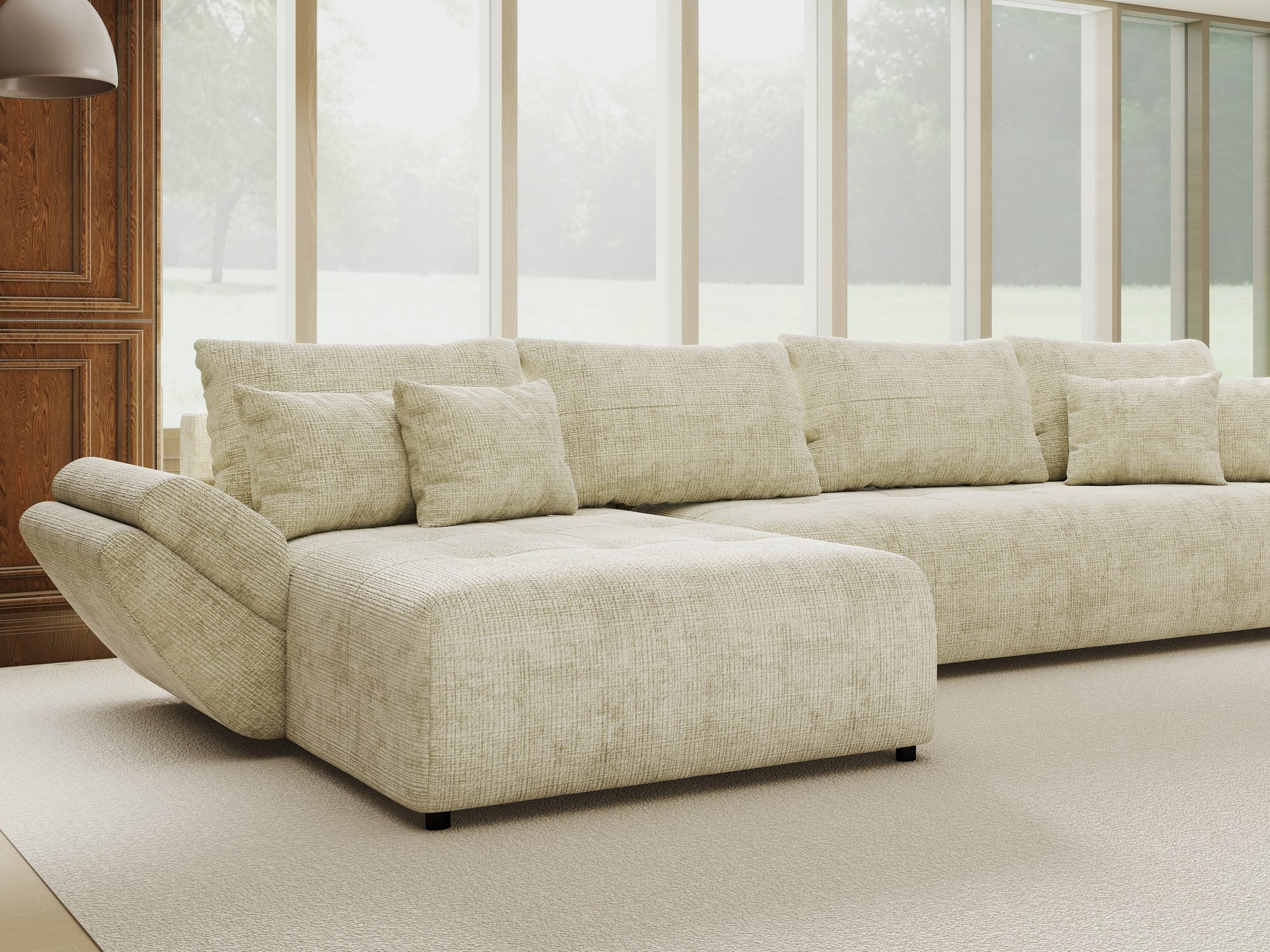 Colțar extensibil dumonde cu ladă de depozitare si sezut confortabil din spuma high-density, Berlin XL Cremona Alb 1 350x185 cm