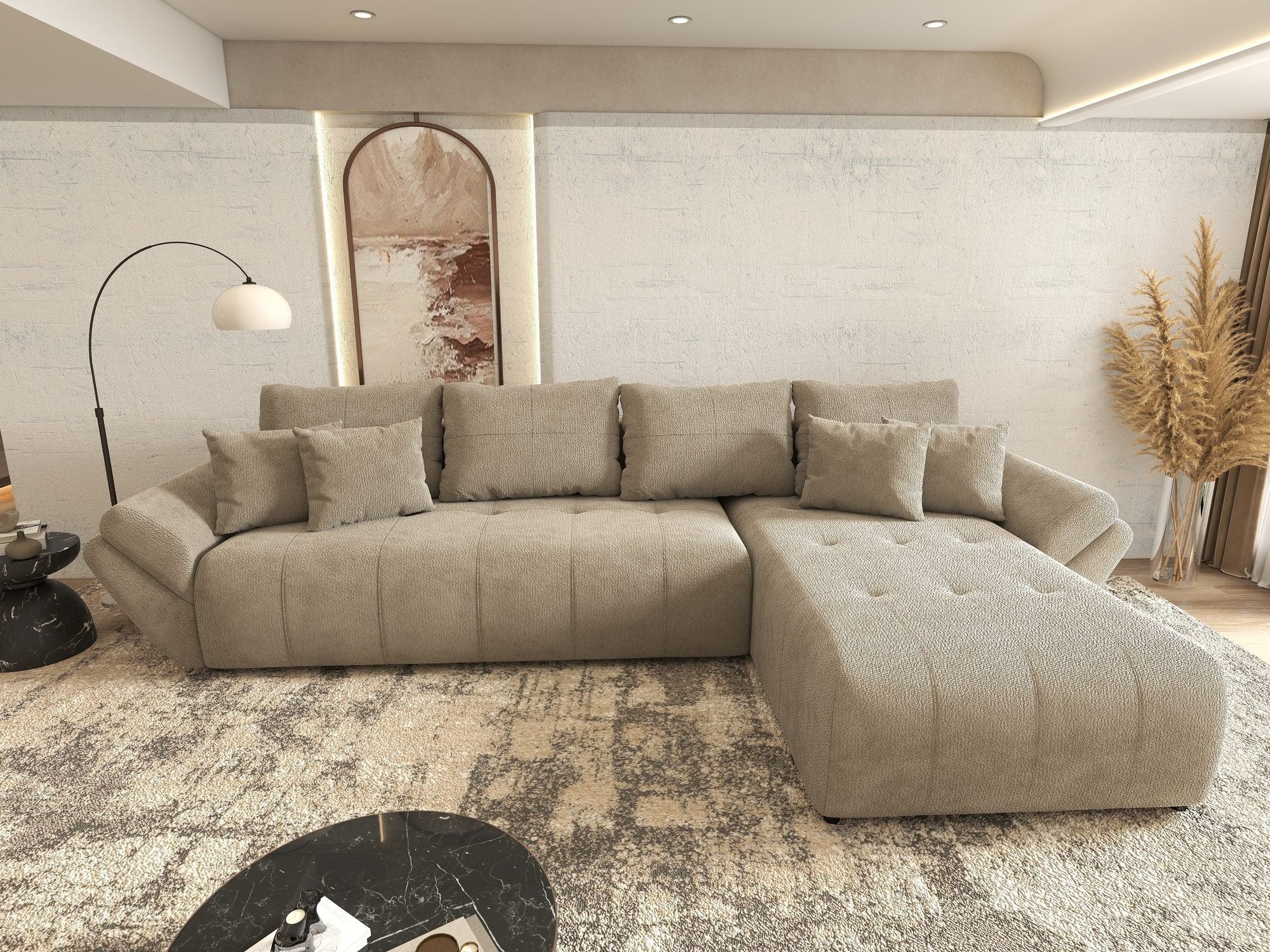 Colțar extensibil dumonde cu ladă de depozitare si sezut confortabil din spuma high-density, Berlin XL Vibe Maro 21 II 350x185 cm